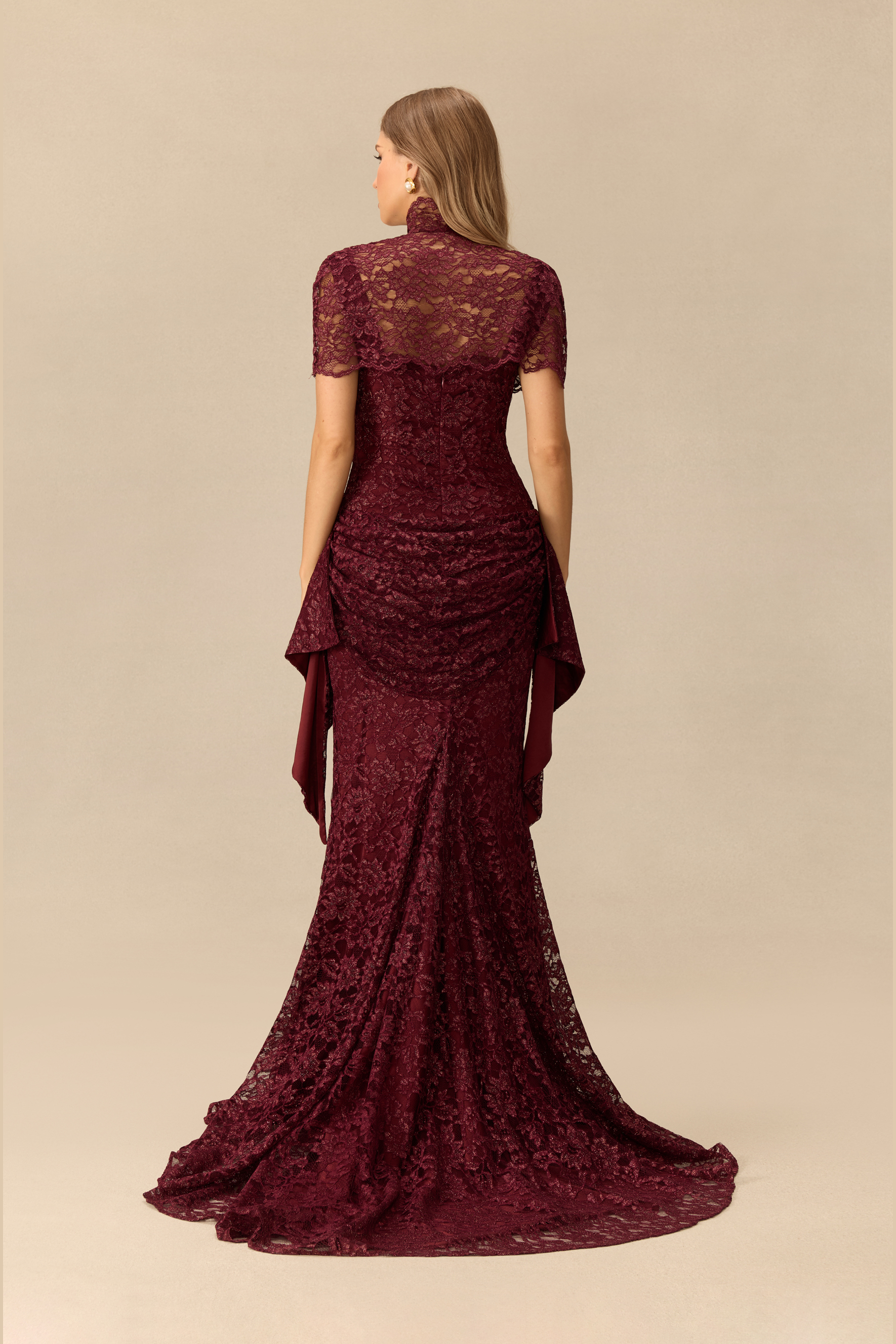 Simply Enchanting Lace Mermaid Maxi Dress & Cape Three-Piece Set