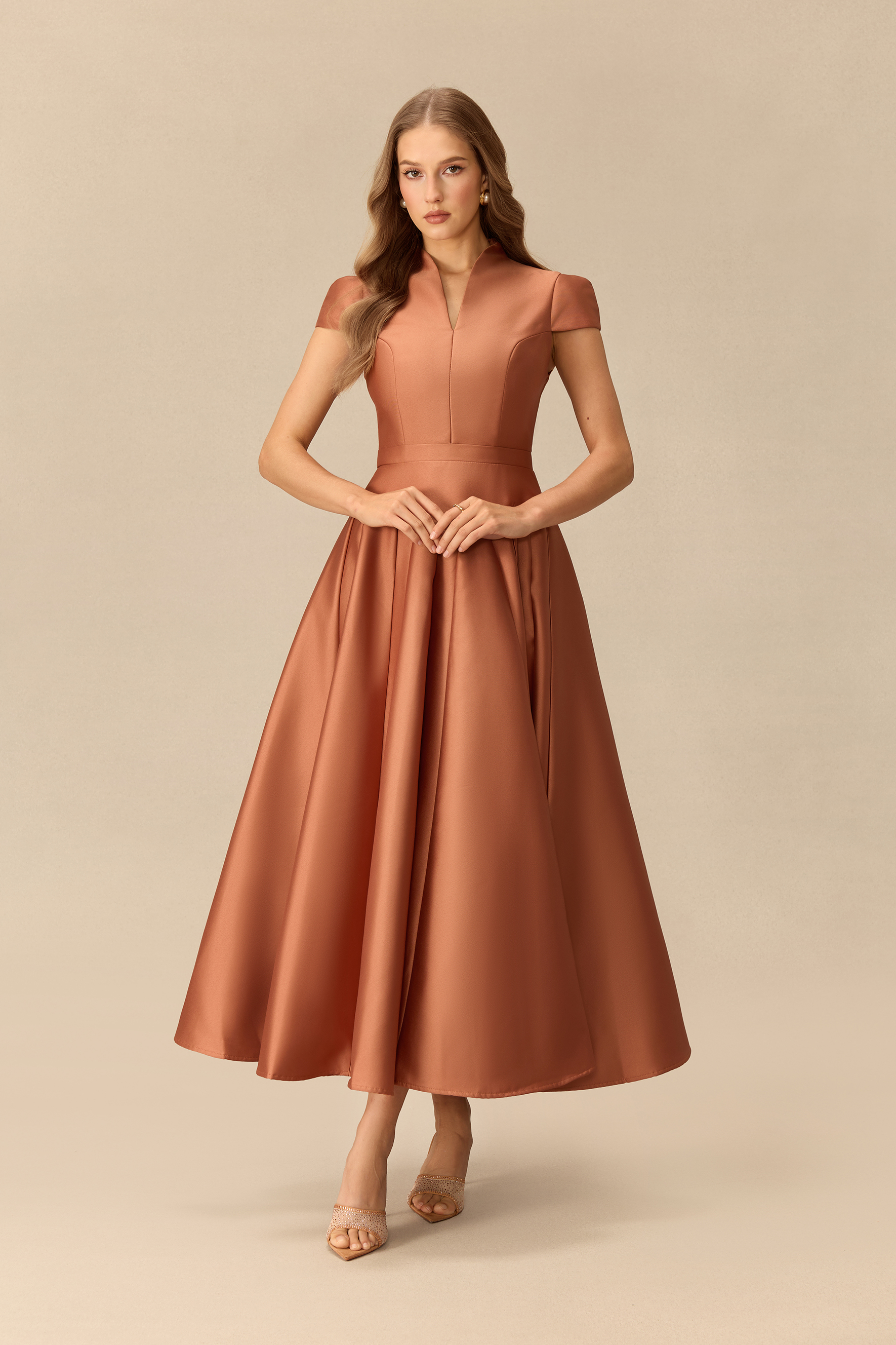 Falling Slowly Cap Sleeve V-Neck Satin Maxi Dress