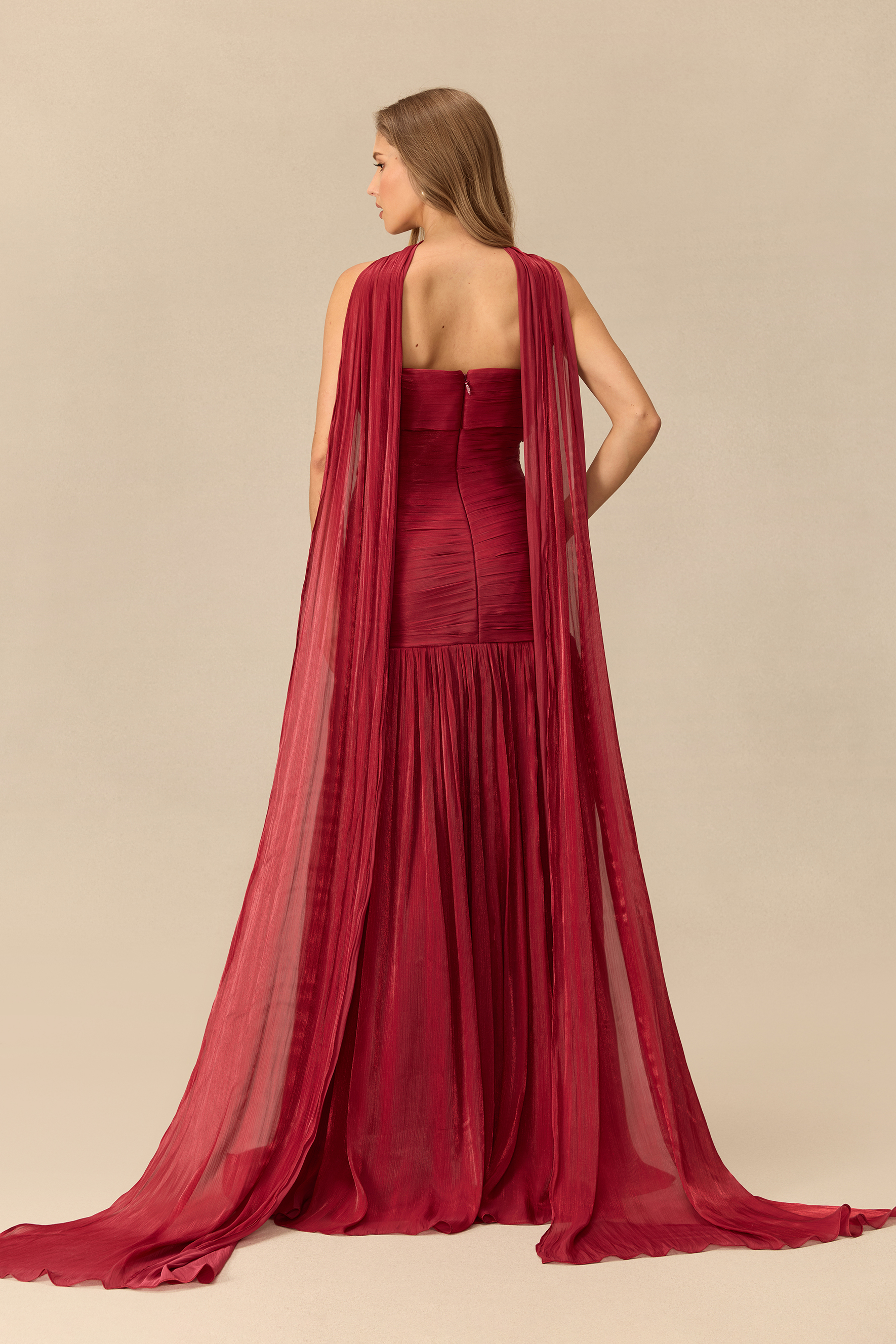 Night Of Enchantment Strapless Ruched Maxi Dress With Scarf