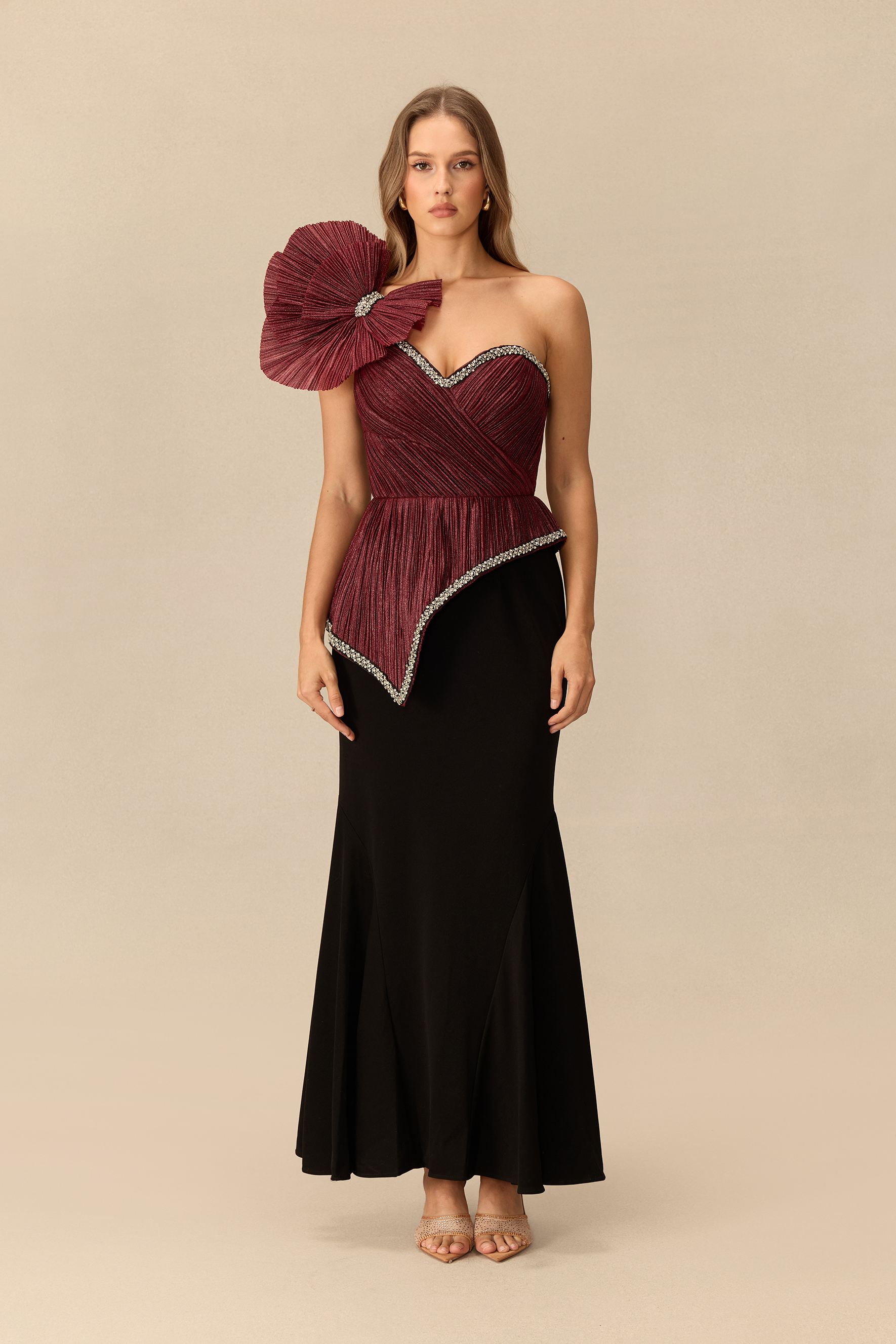 Unusual Muse Pleated Bow Embellished Mermaid Maxi Dress