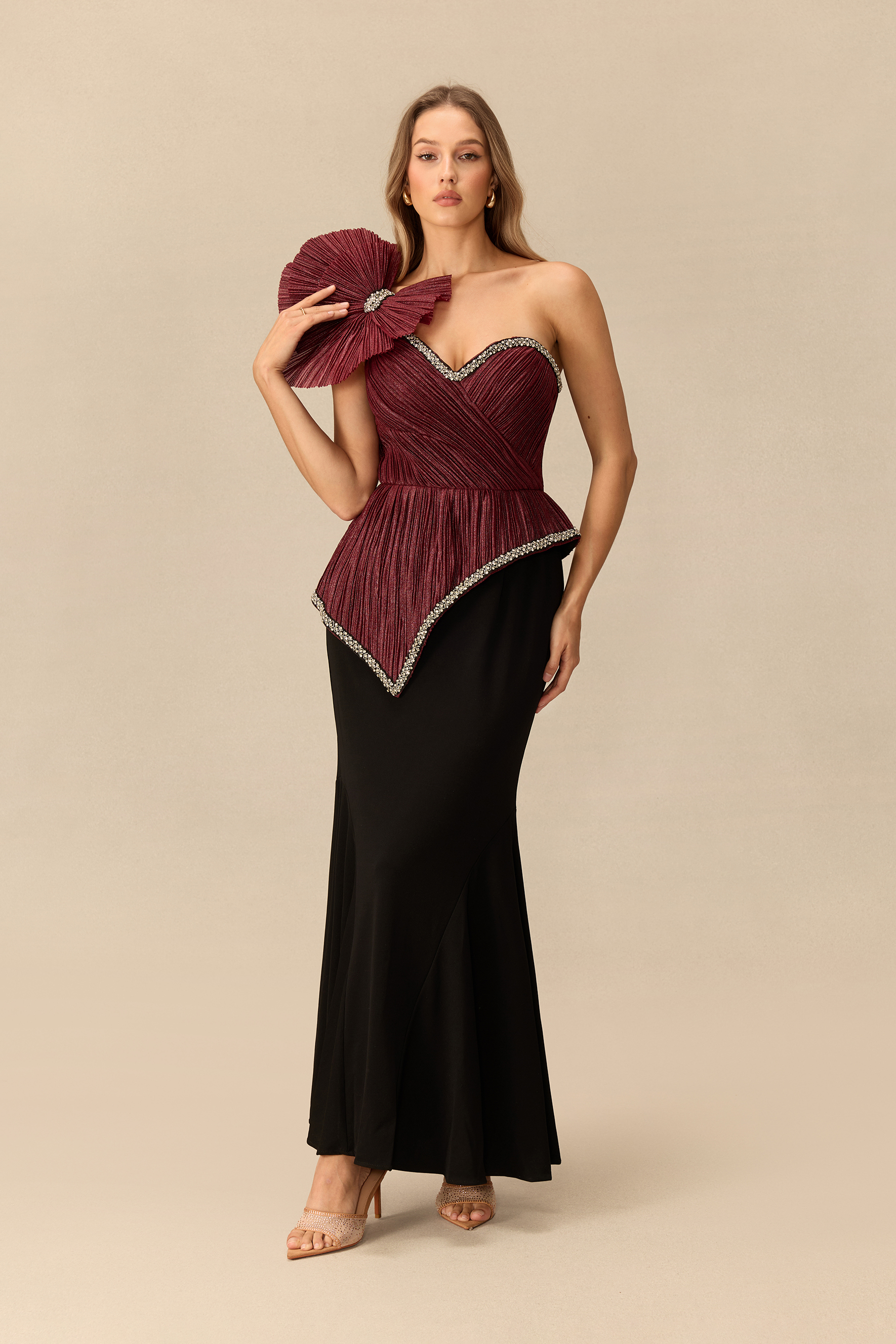 Unusual Muse Pleated Bow Embellished Mermaid Maxi Dress
