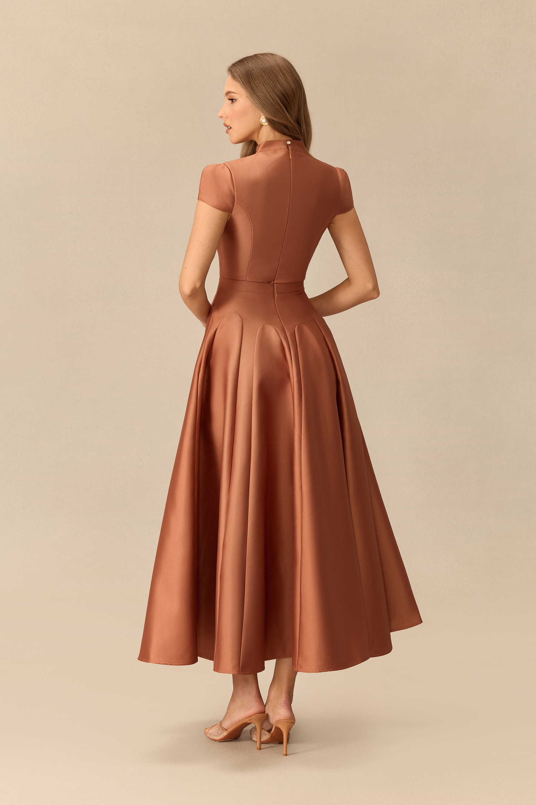 Falling Slowly Cap Sleeve V-Neck Satin Maxi Dress