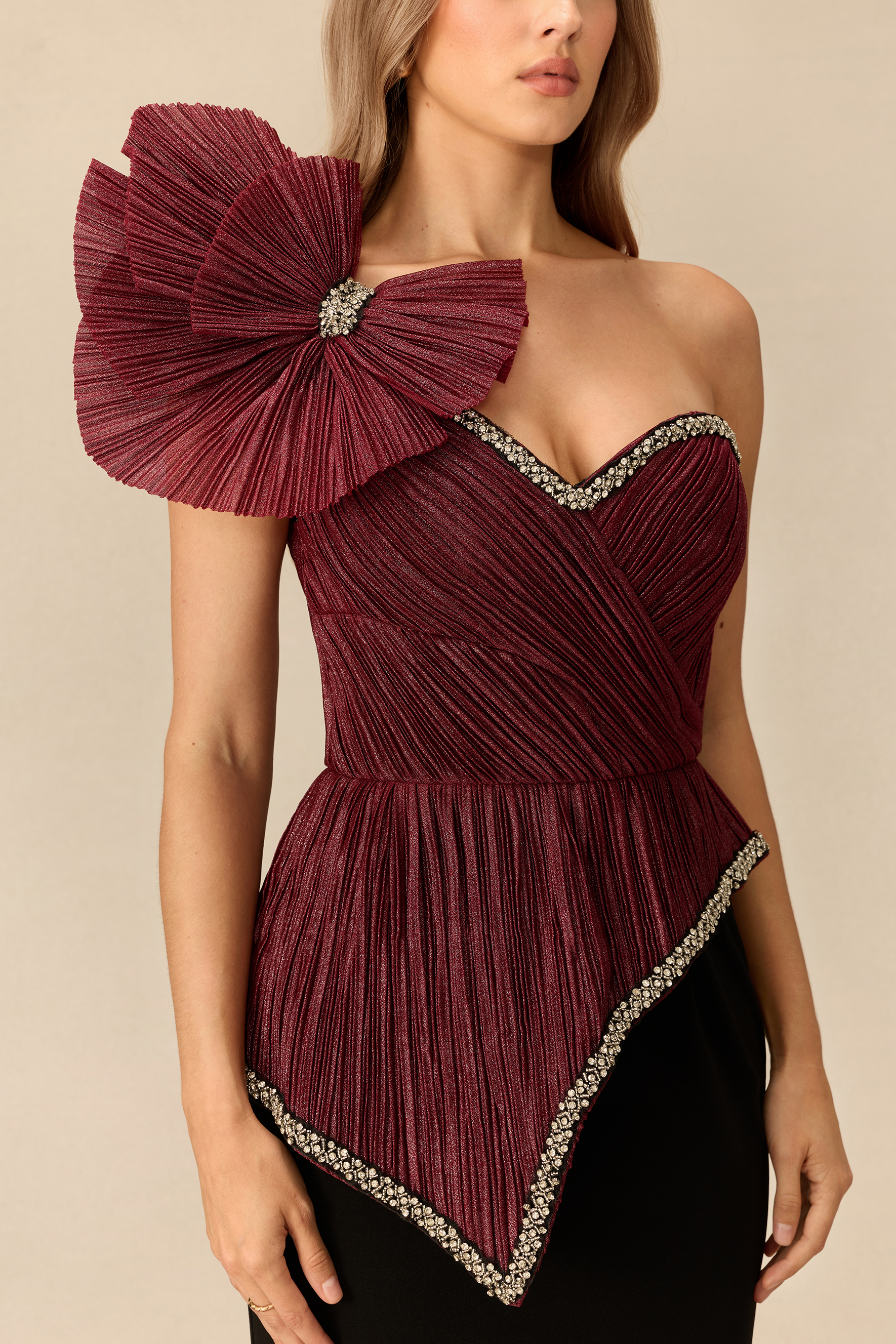 Unusual Muse Pleated Bow Embellished Mermaid Maxi Dress