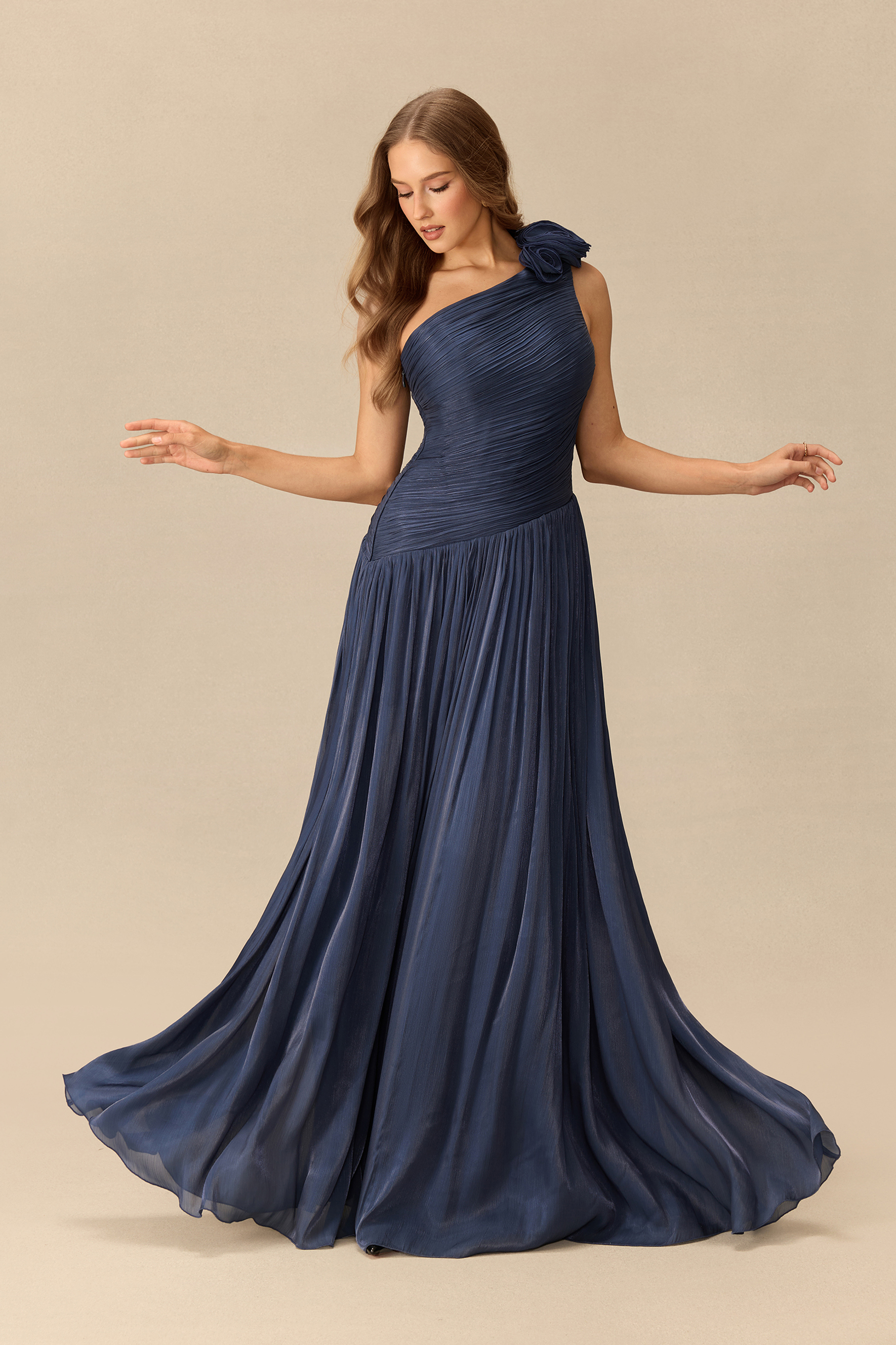 Moments To Treasure Floral Applique One Shoulder Maxi Dress
