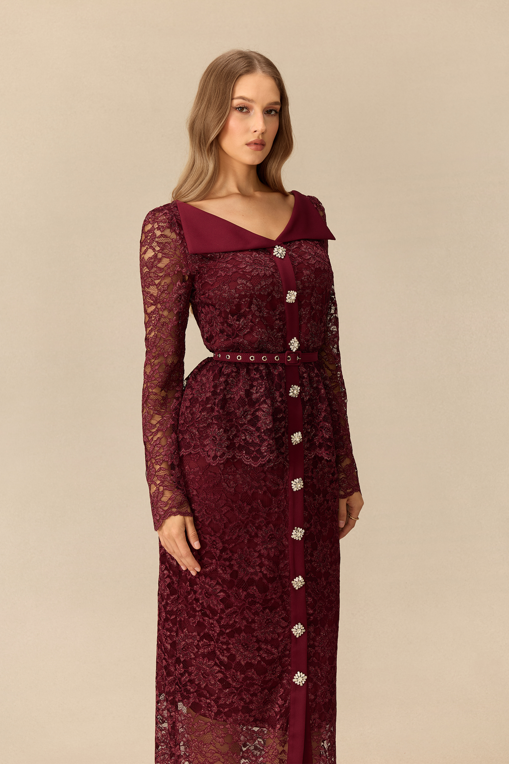 Timeless Appeal Floral Lace V Neck Midi Dress