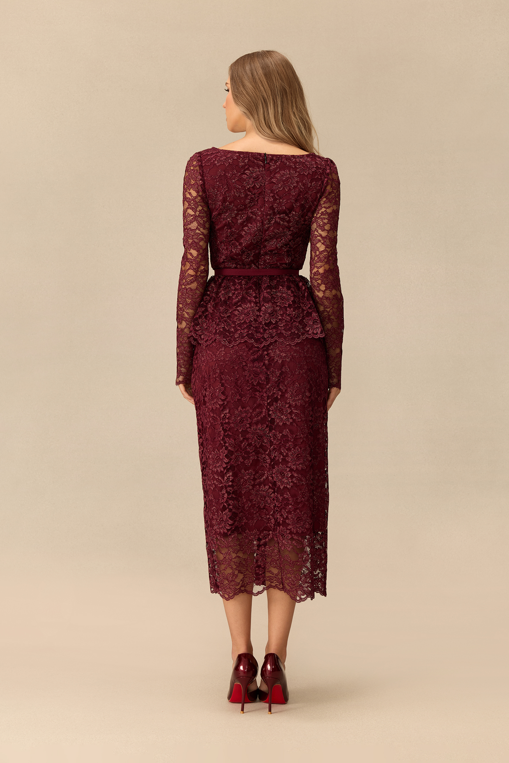 Timeless Appeal Floral Lace V Neck Midi Dress