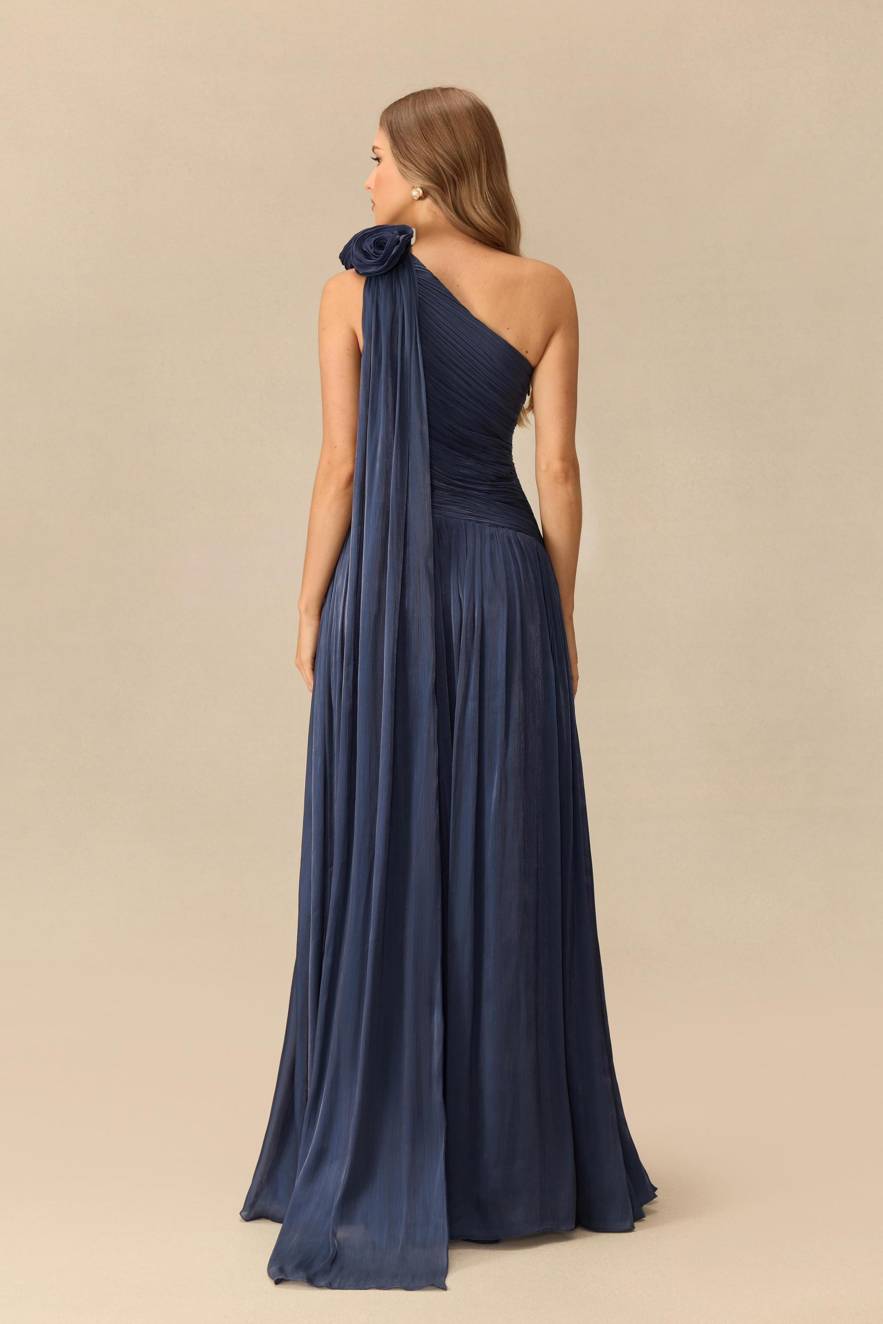 Moments To Treasure Floral Applique One Shoulder Maxi Dress