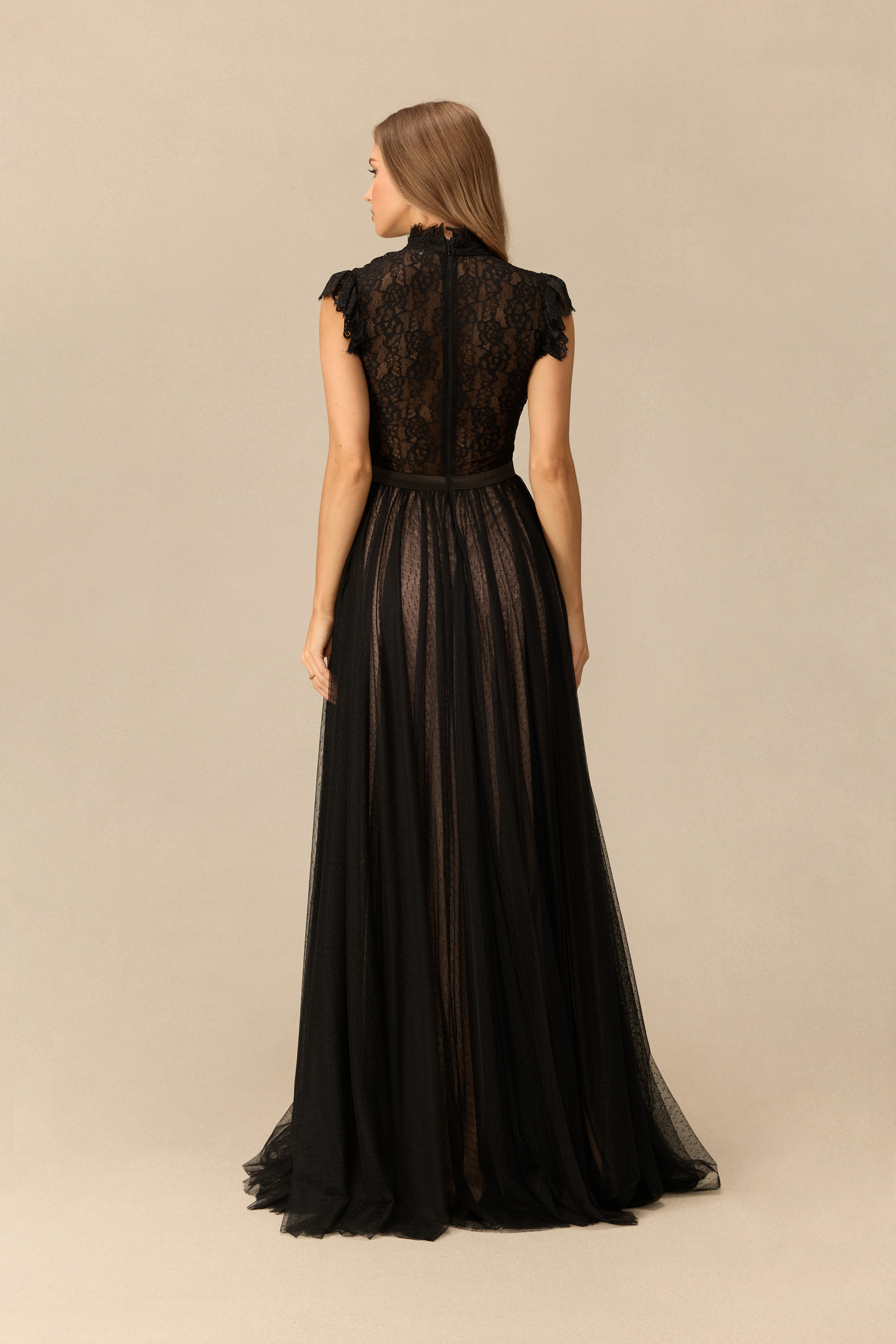 Retro Reverie Lace Bodice Polka Dot Tulle Maxi Dress