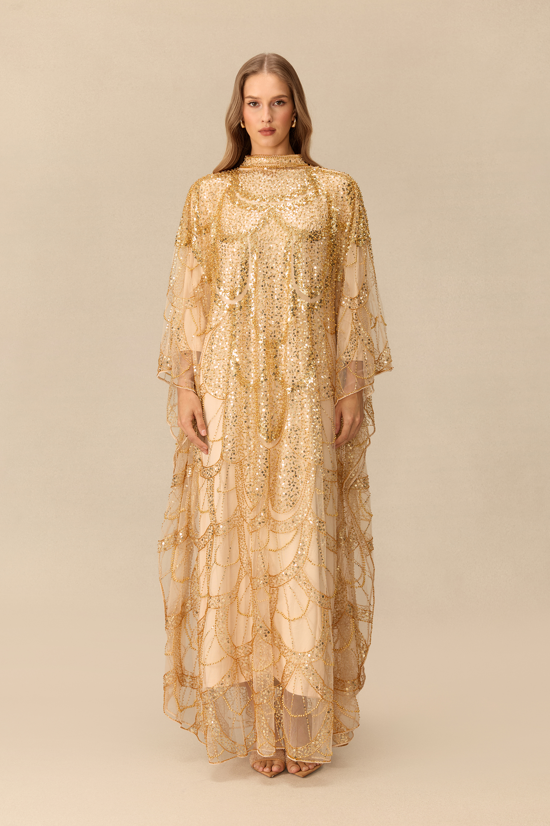 Glamour After Dark Sequin Embellished Mesh Maxi Dress