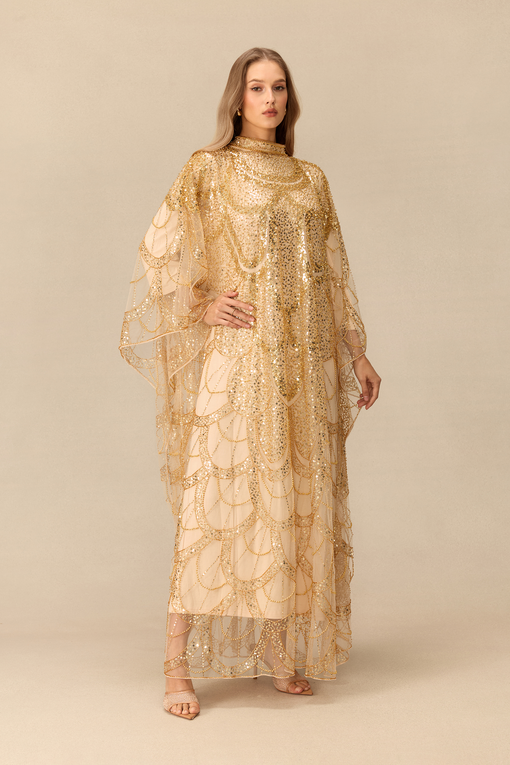 Glamour After Dark Sequin Embellished Mesh Maxi Dress