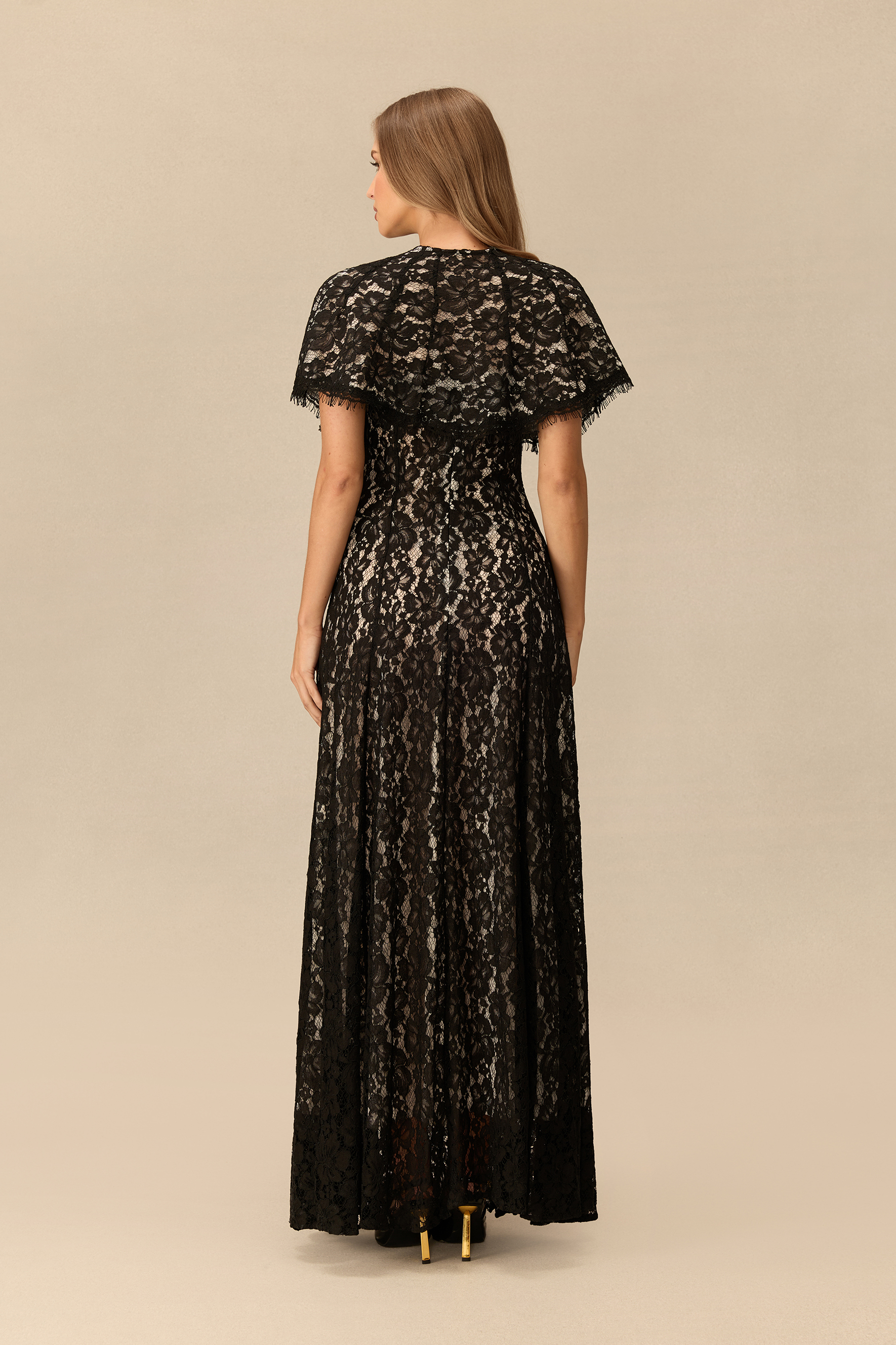 Make An Entrance Floral Lace Maxi Dress With Cape