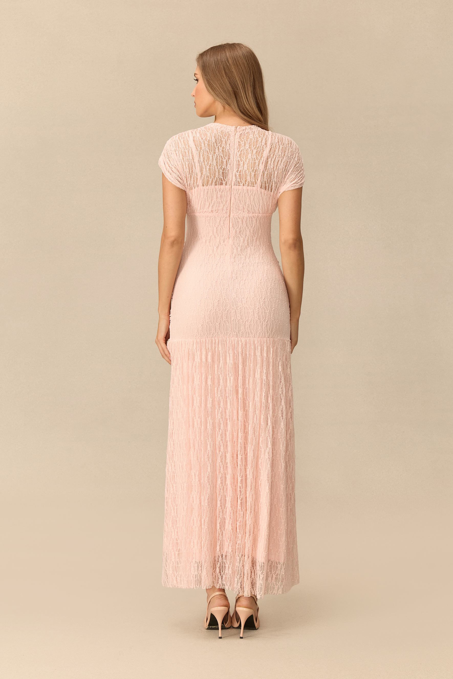 Charmed Life Cap Sleeve Ruched Lace Maxi Dress