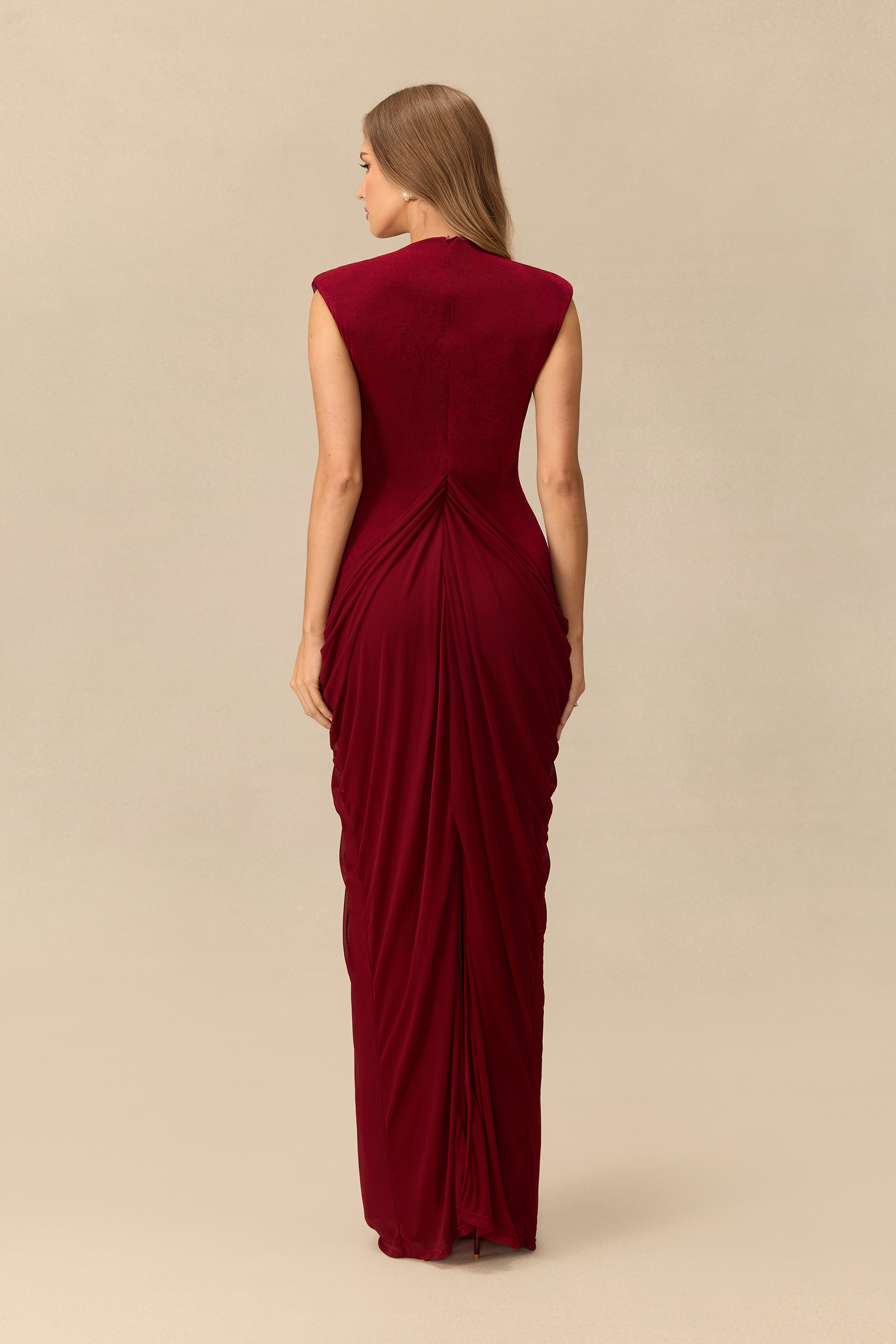 Irresistible Poise Metal Accent Draped Knit Maxi Dress