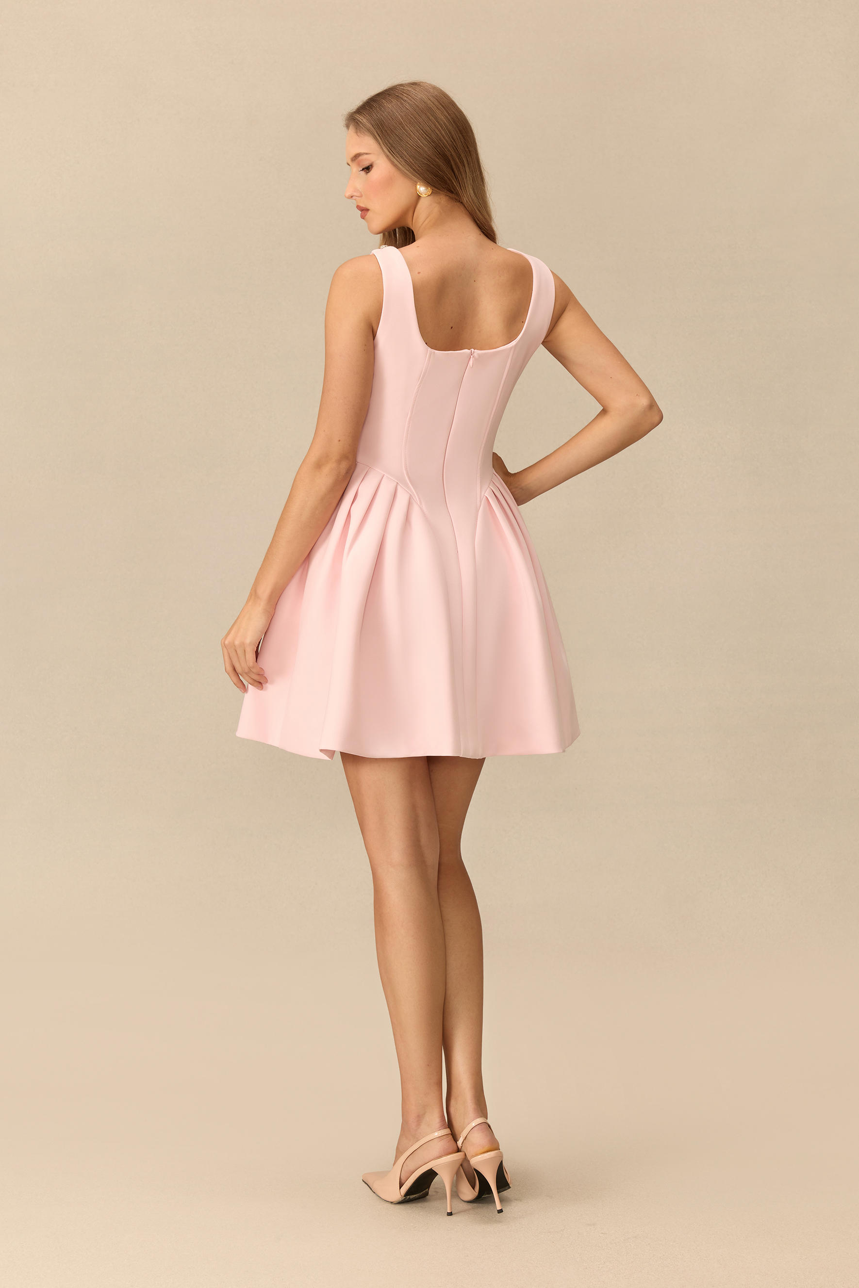 Miss Adorable Rhinestone Trim Flare Mini Dress