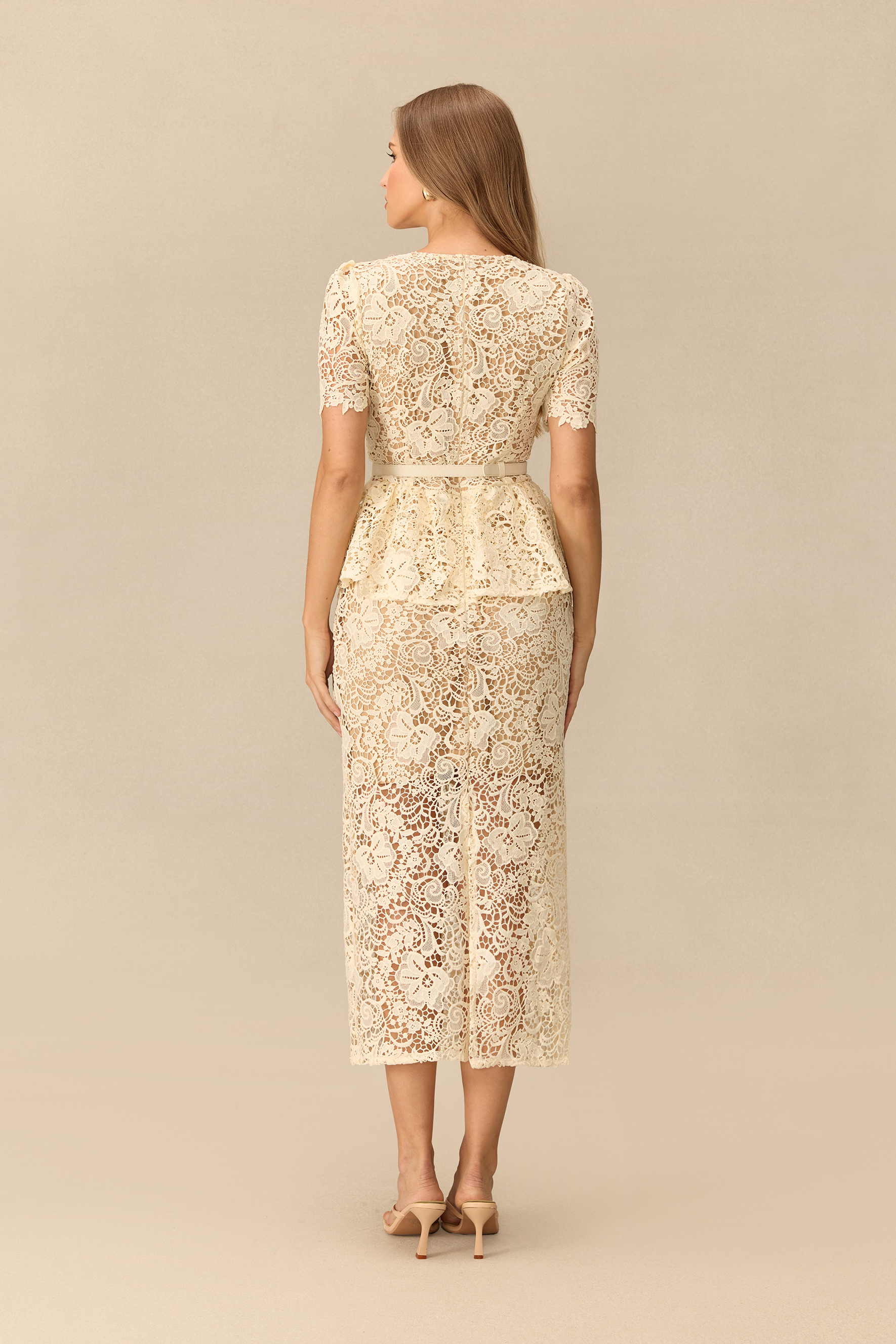 Make An Entrance Floral Lace Rhinestone Trim Midi Dress
