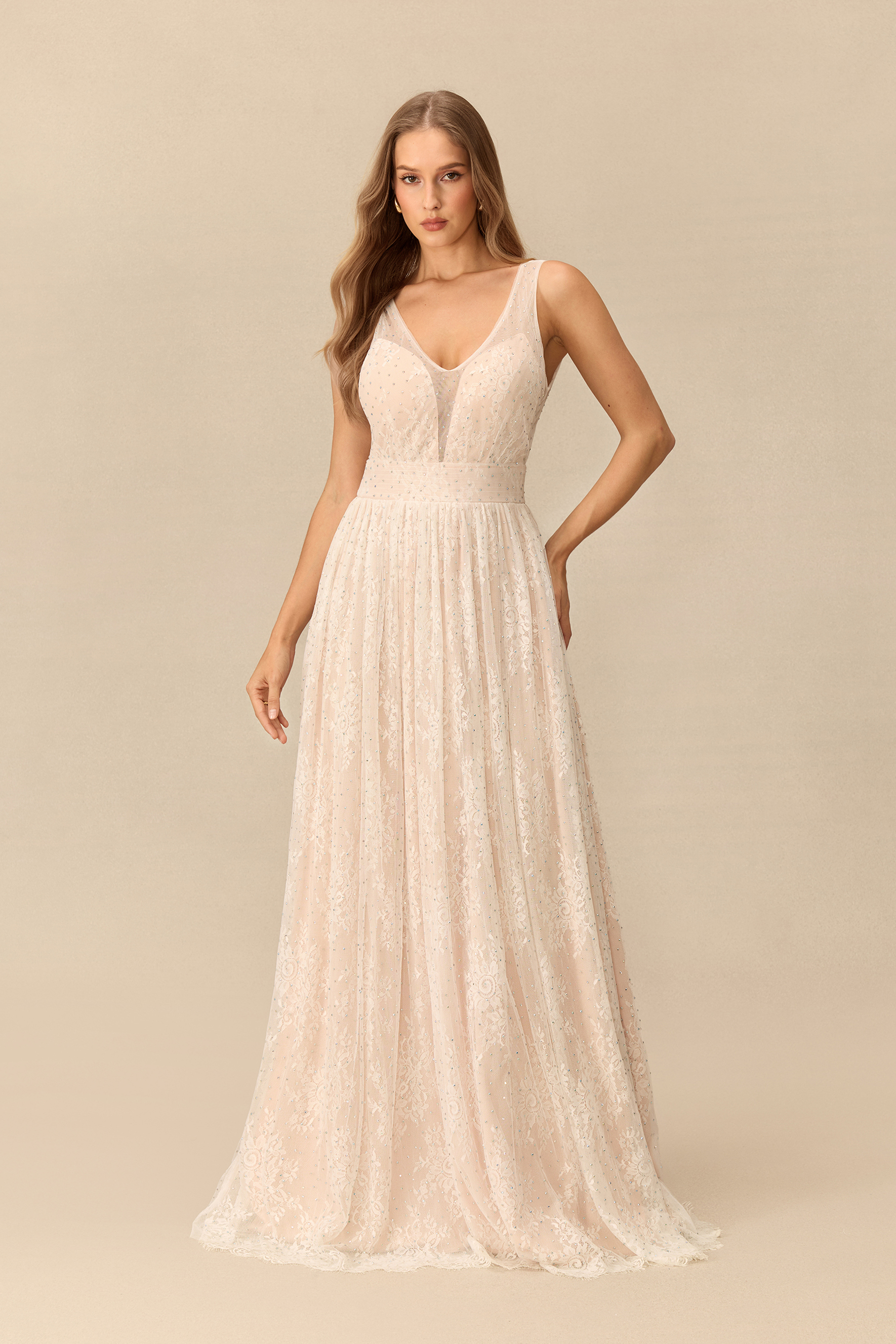 Romance Dreamer Rhinestone Embellished V Neck Maxi Dress