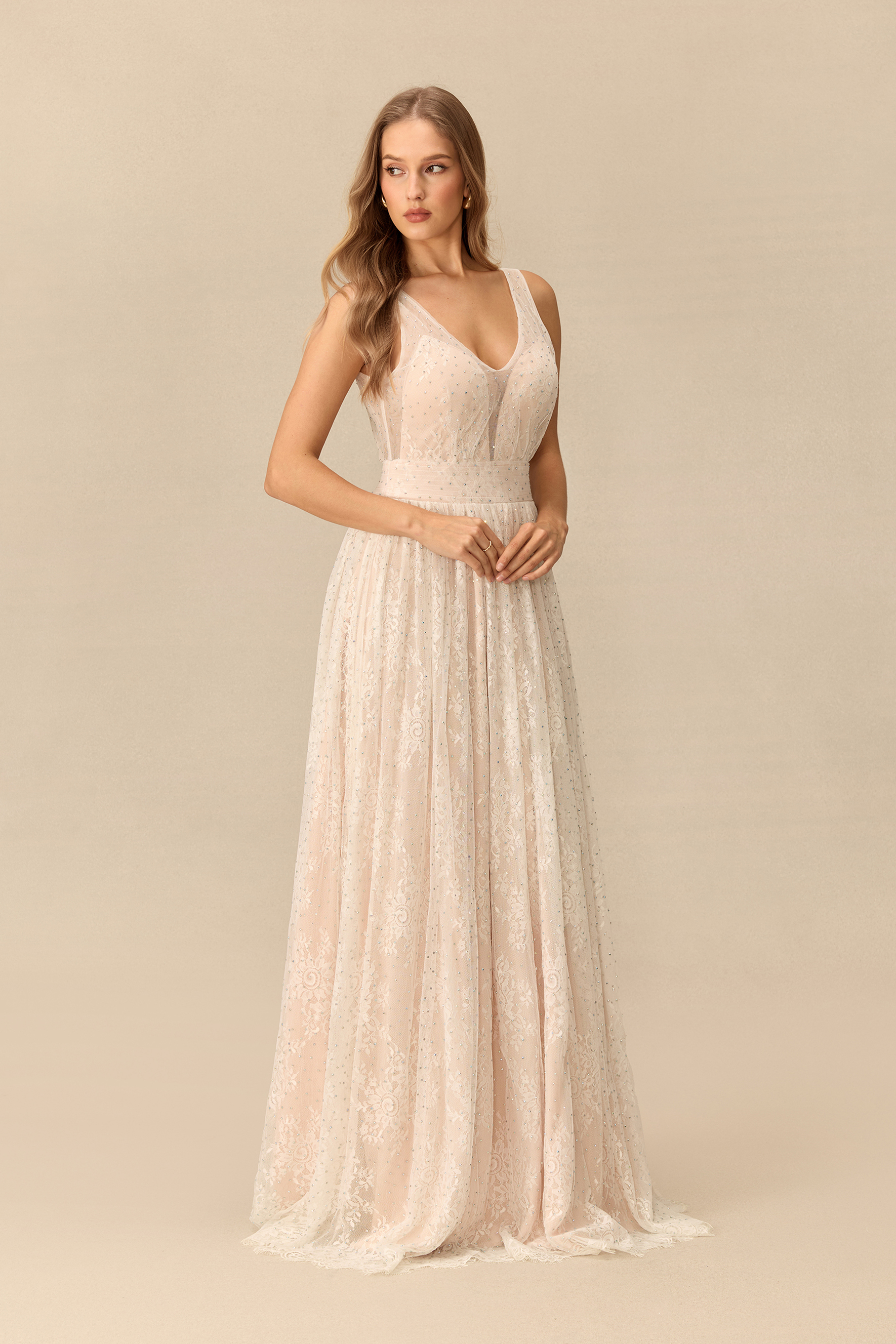 Romance Dreamer Rhinestone Embellished V Neck Maxi Dress