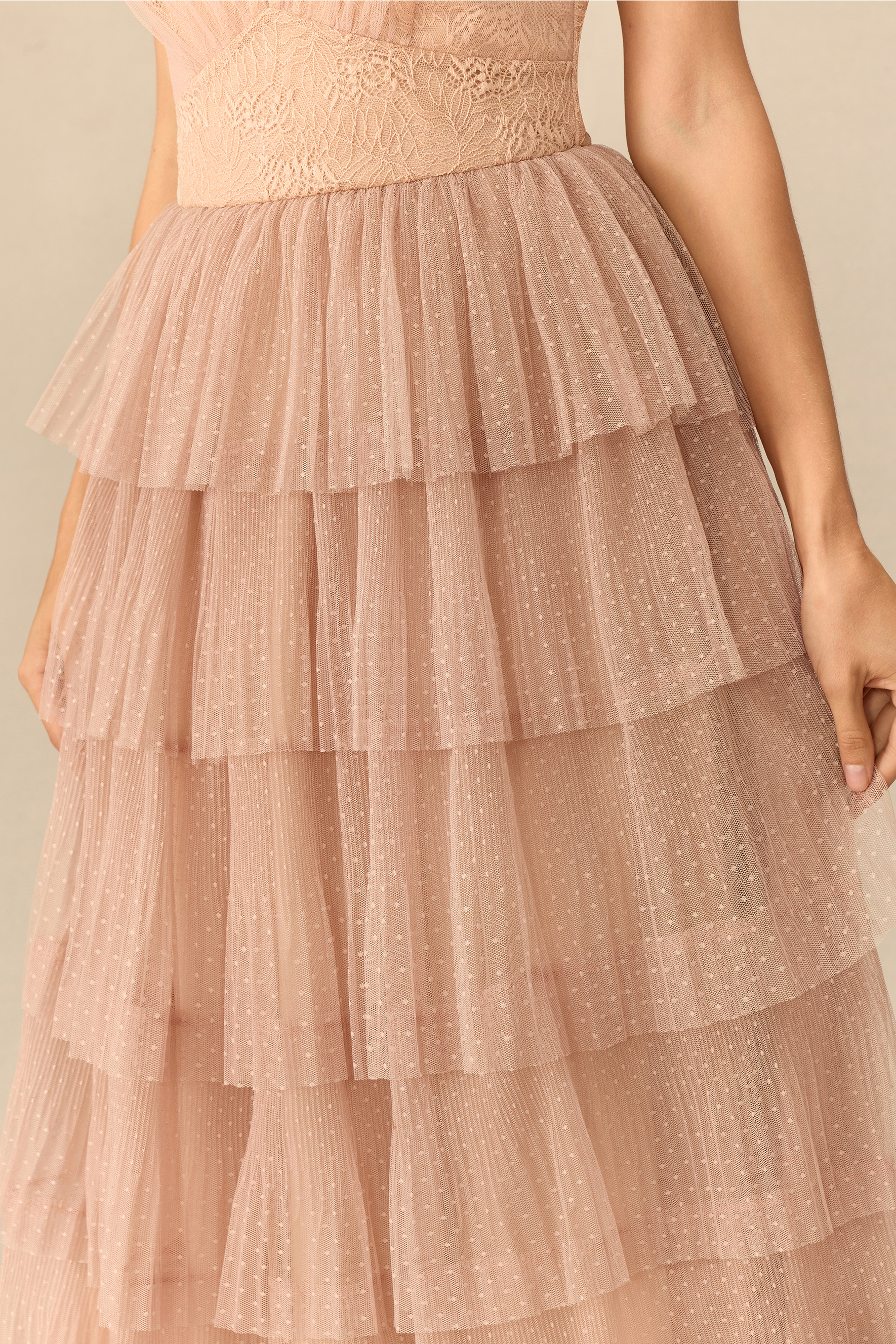 La Vie Douce V-Neck Tiered Tulle Maxi Dress