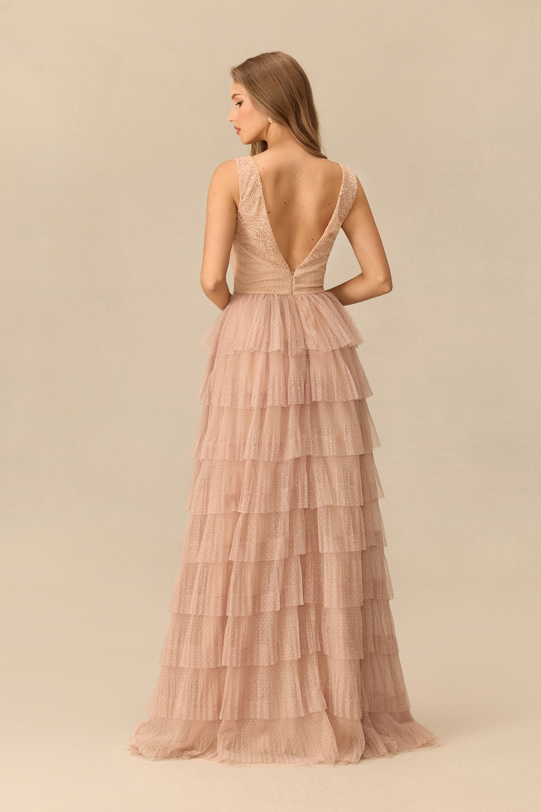 La Vie Douce V-Neck Tiered Tulle Maxi Dress
