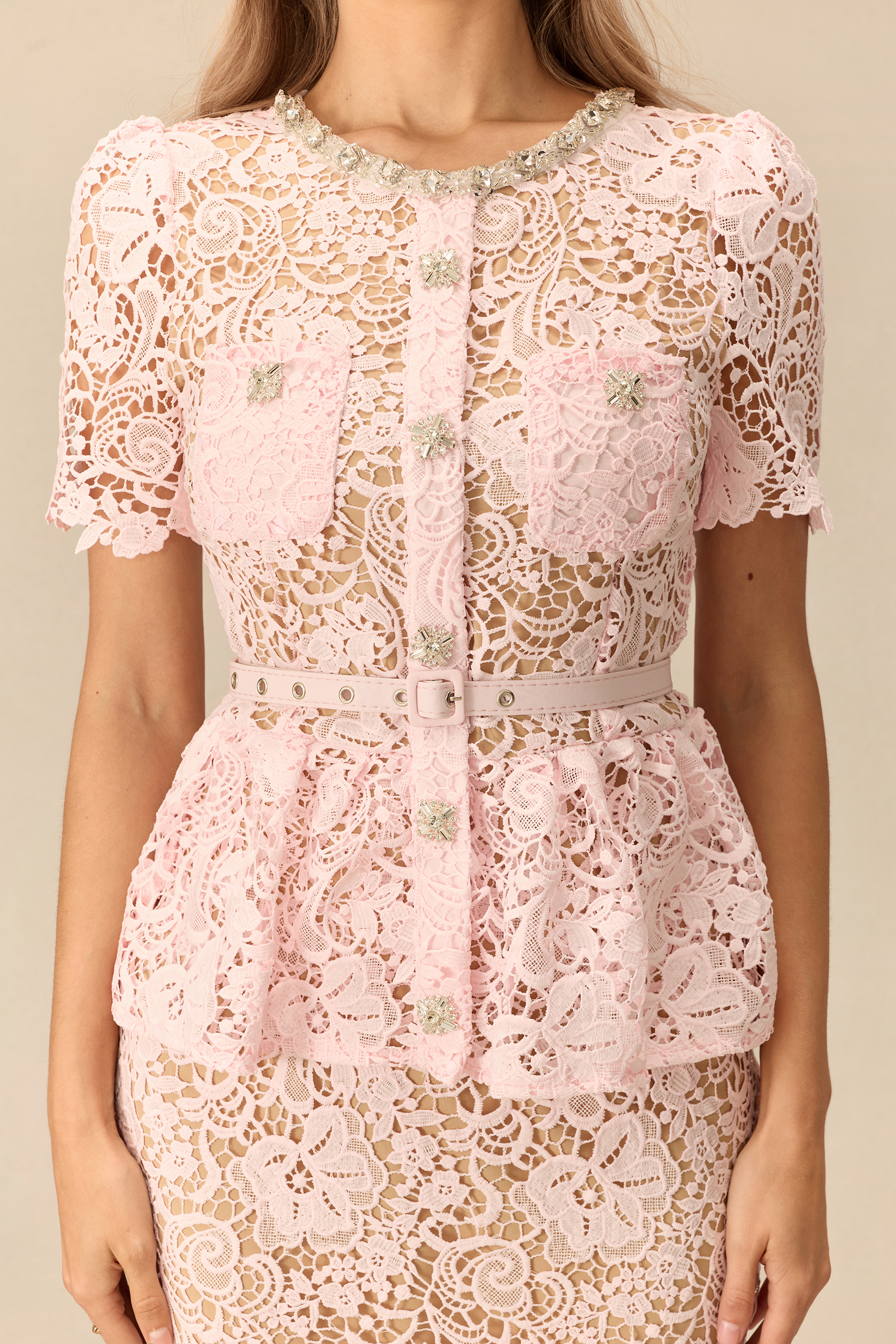 Make An Entrance Floral Lace Rhinestone Trim Midi Dress