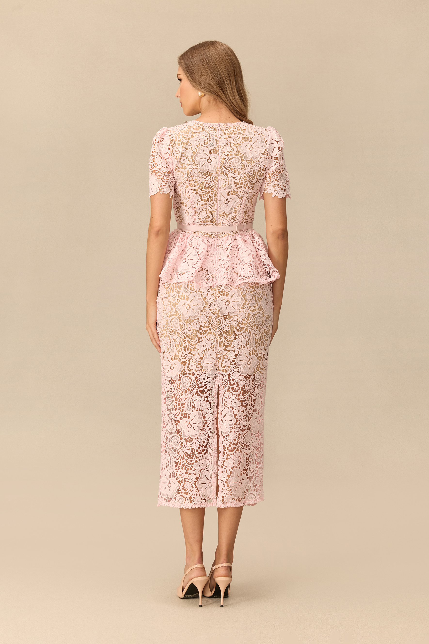 Make An Entrance Floral Lace Rhinestone Trim Midi Dress