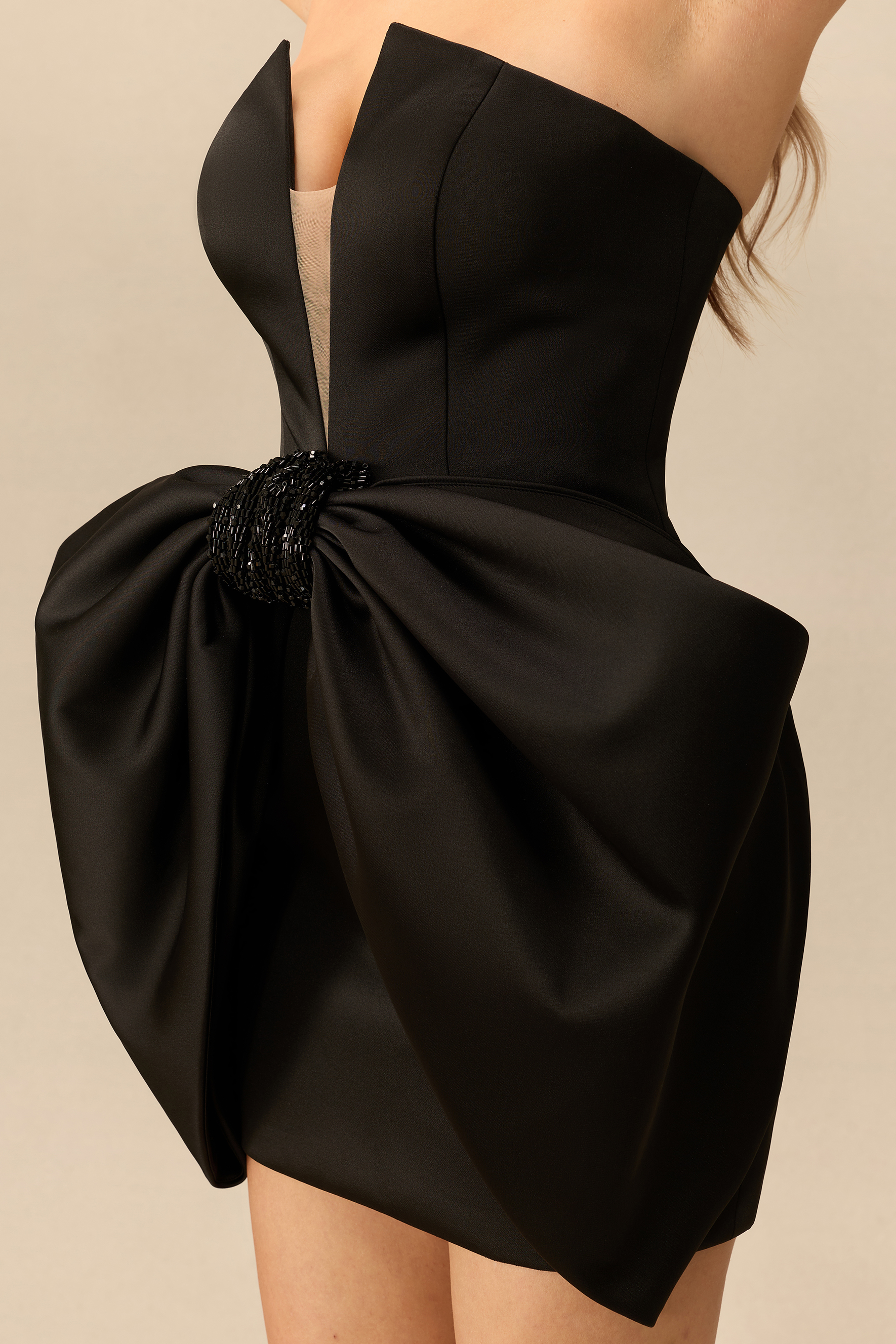 More Than Cute Strapless Draped Bow Mini Dress