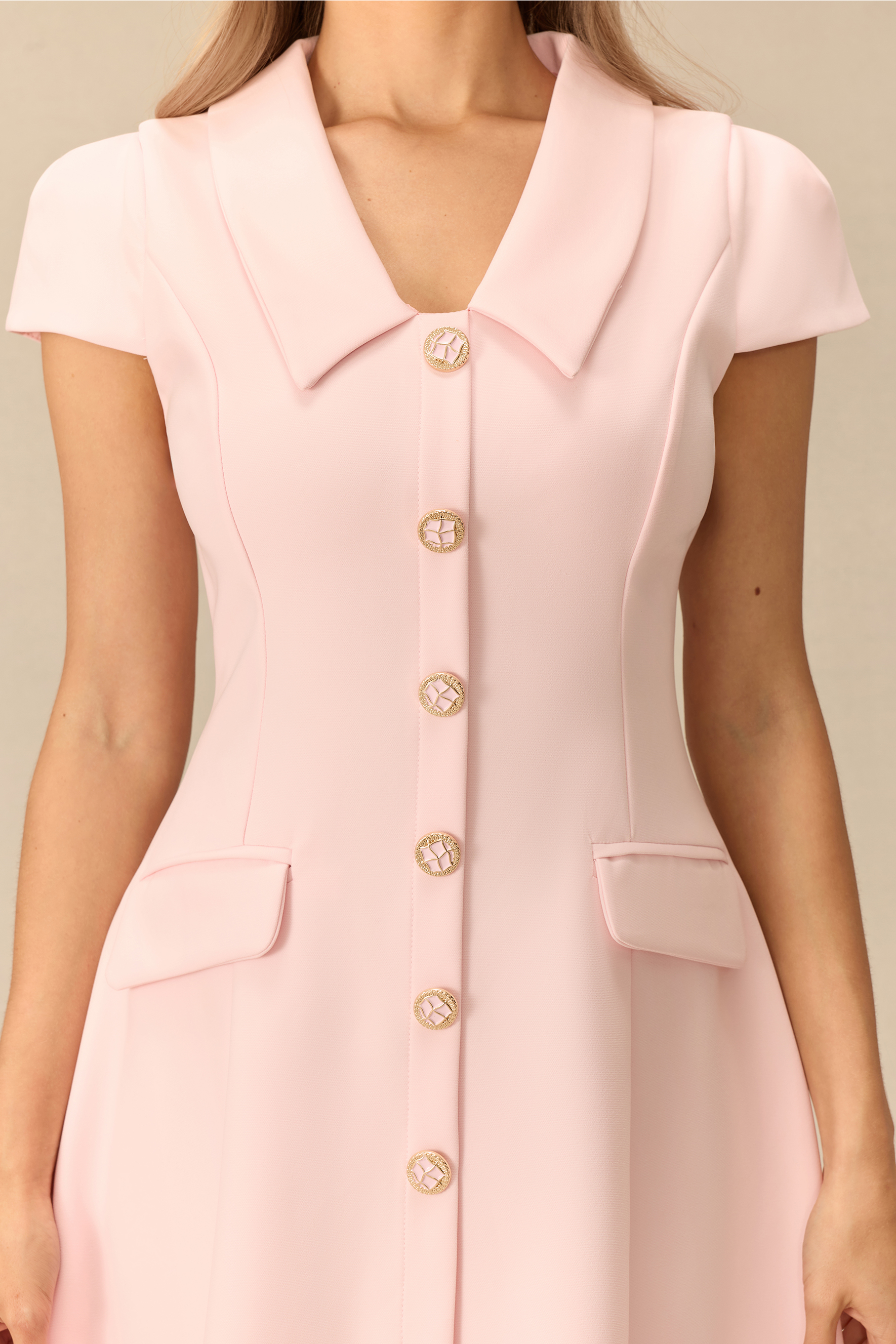 Simply Smitten Pointed Collar Cap Sleeve Midi Dress
