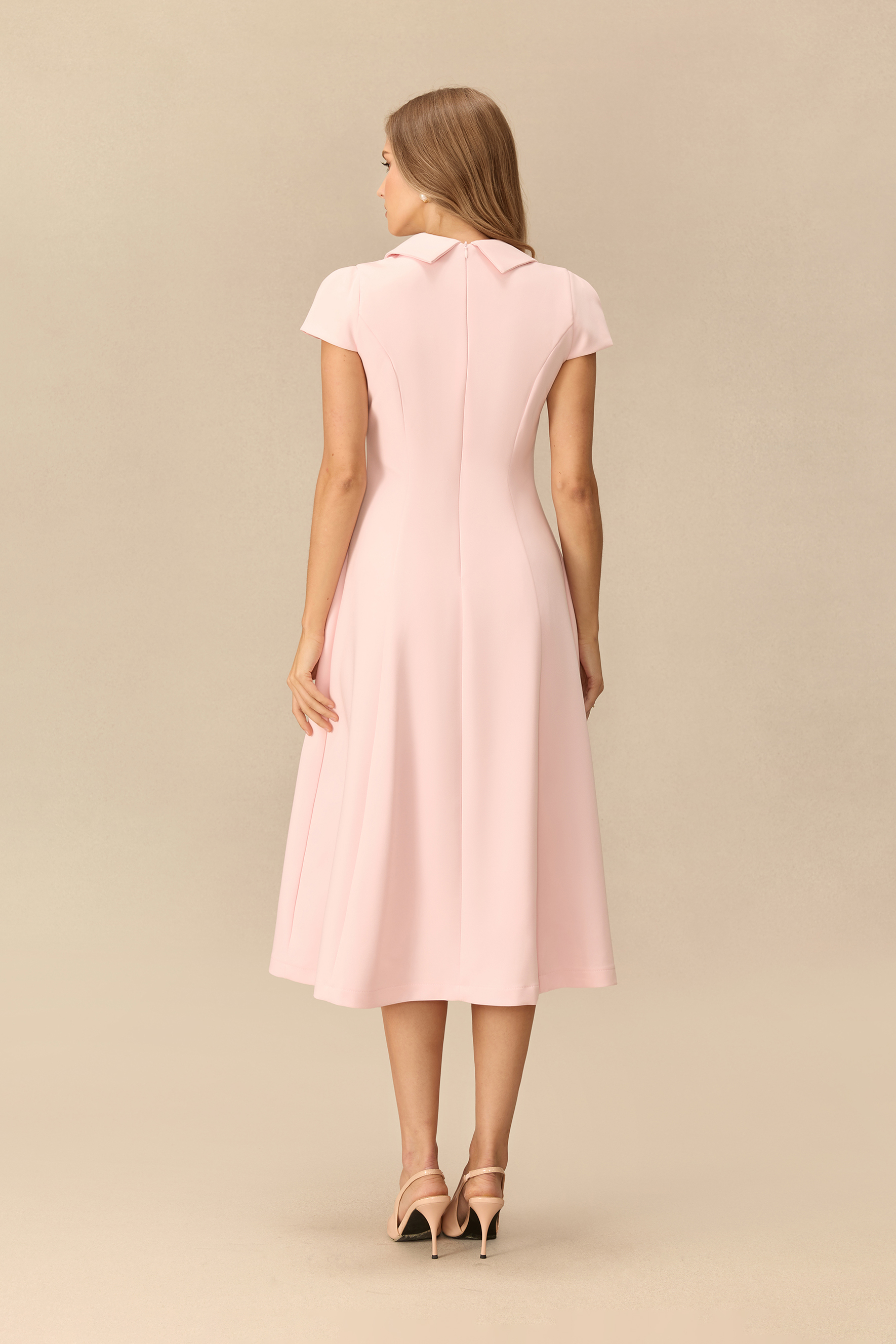 Simply Smitten Pointed Collar Cap Sleeve Midi Dress