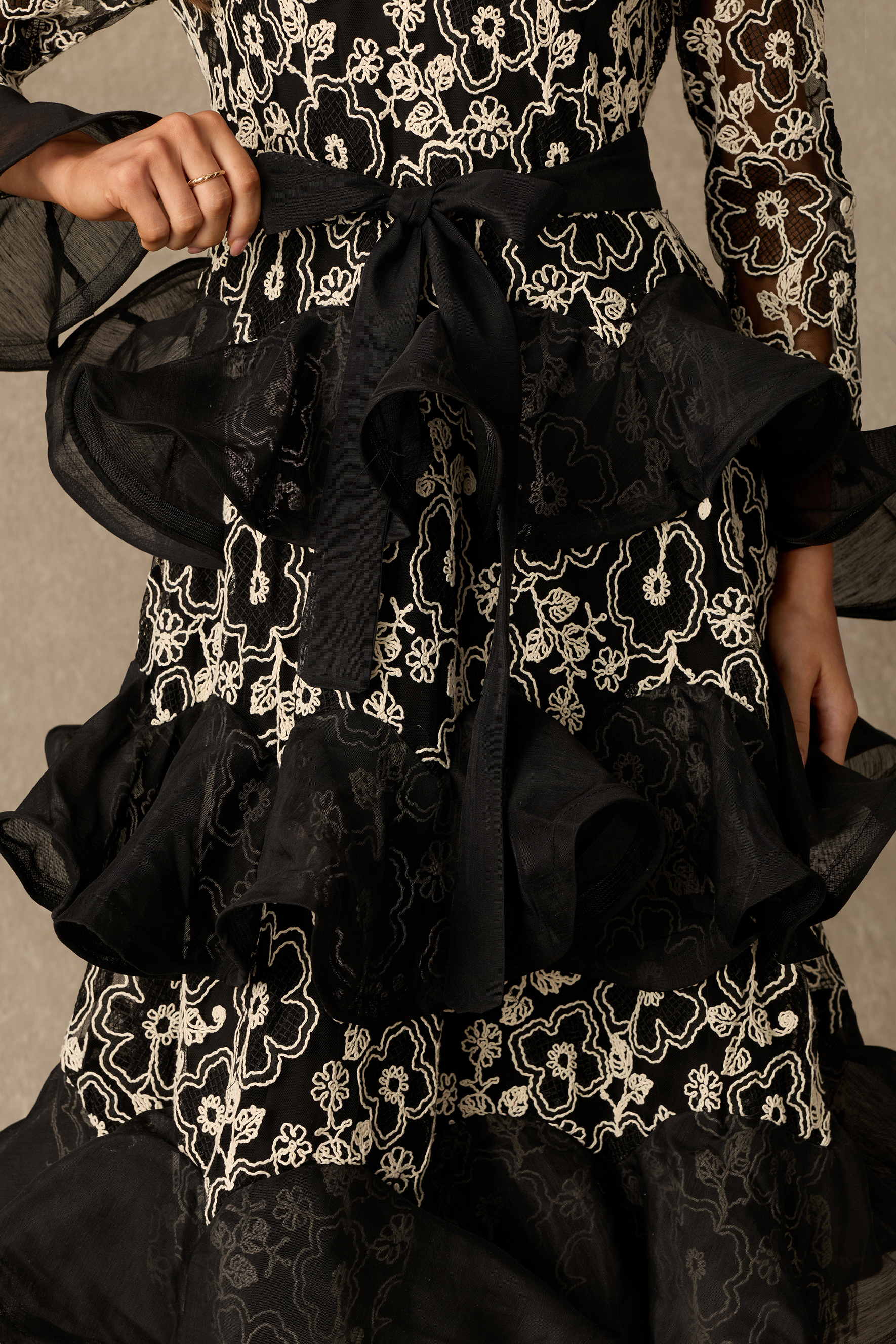 Quietly Captivating Floral Lace Layered Ruffle Maxi Dress