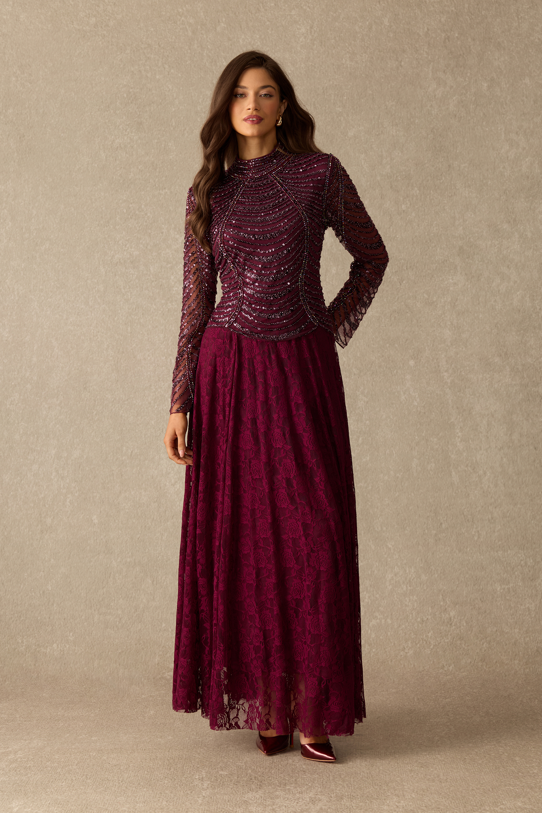 Love In Full Rhinestone Embellished Lace Maxi Dress