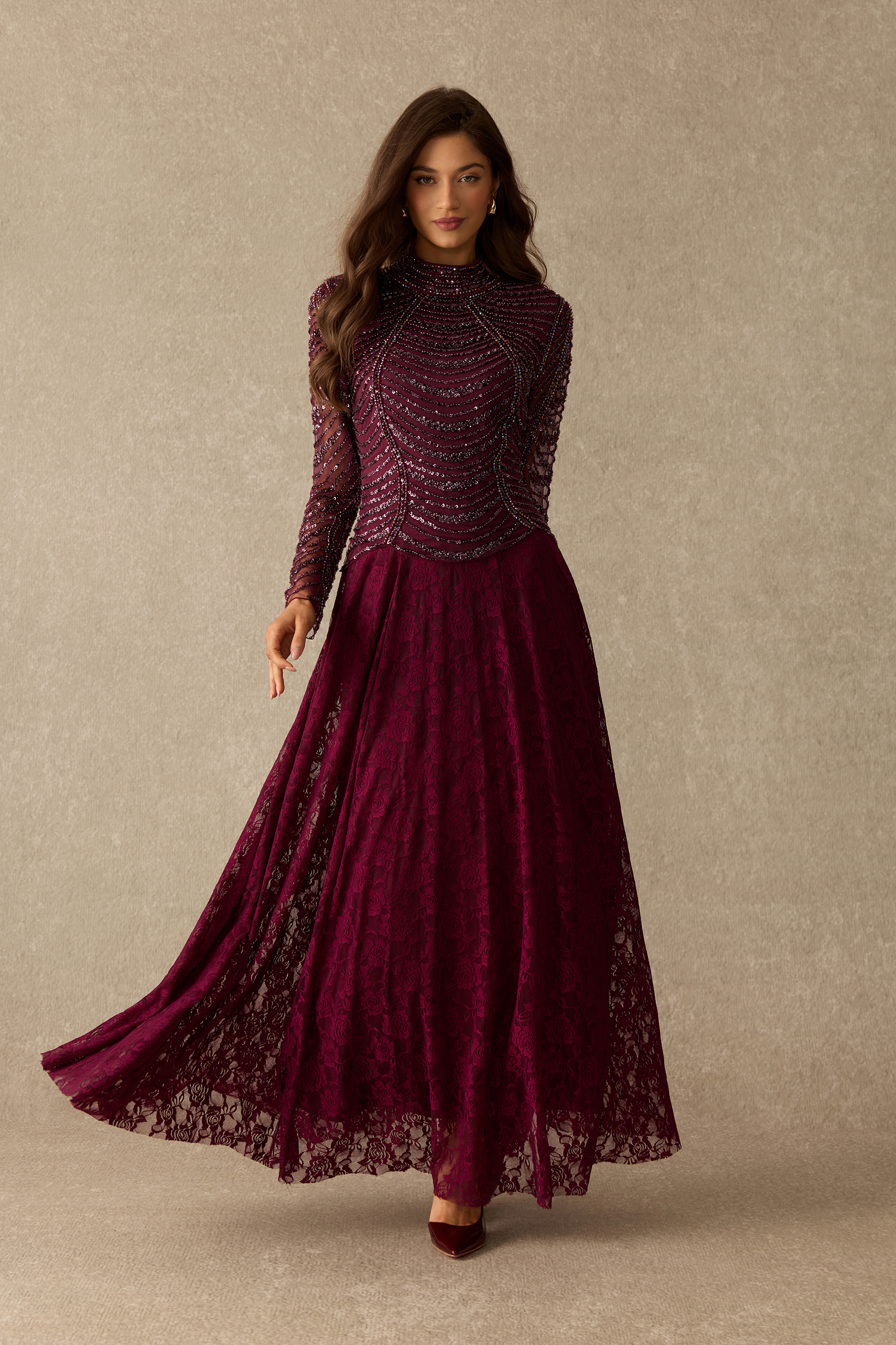 Love In Full Rhinestone Embellished Lace Maxi Dress