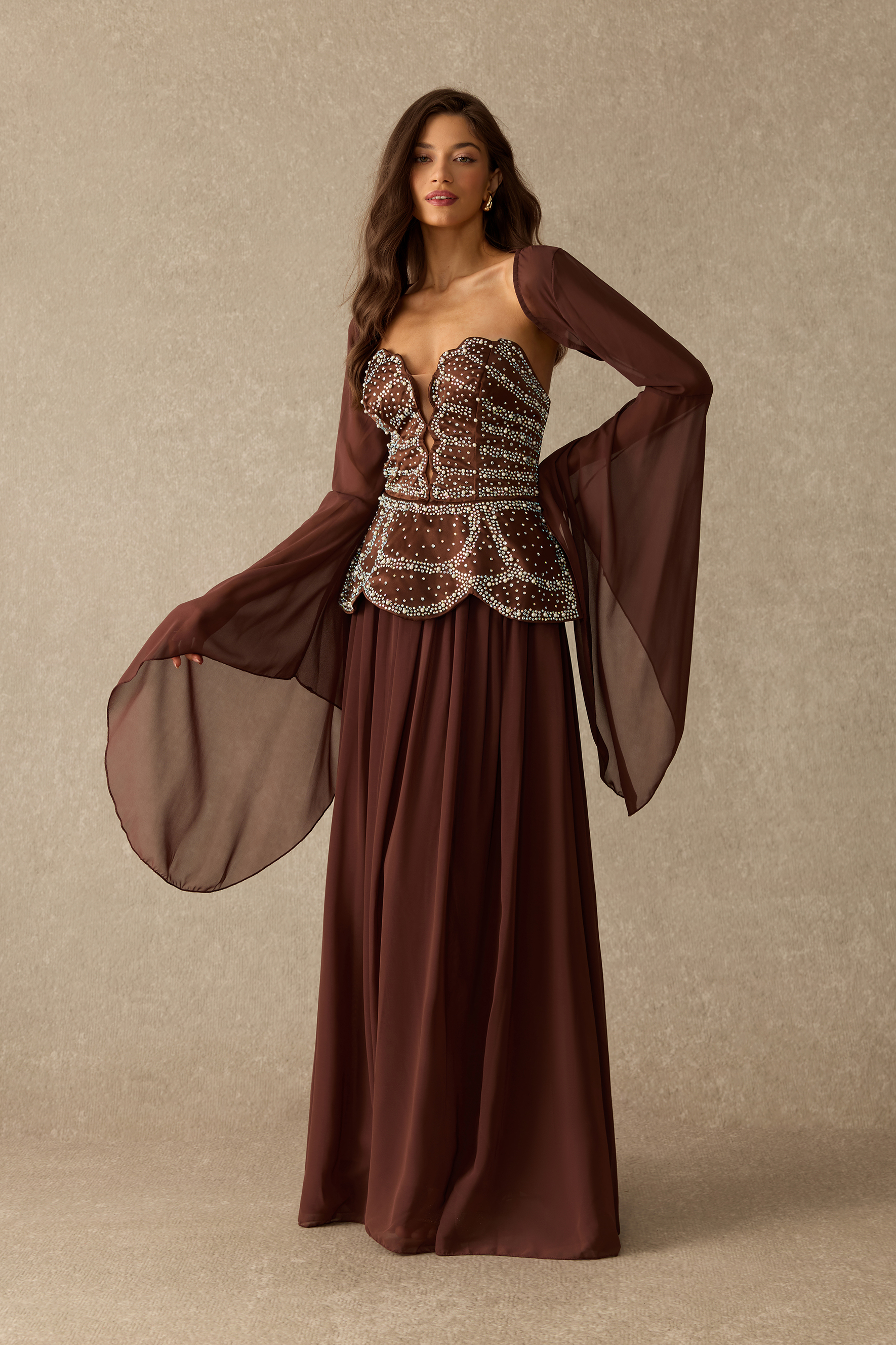 Beautiful Secret Rhinestone Embellished Corset Maxi Dress