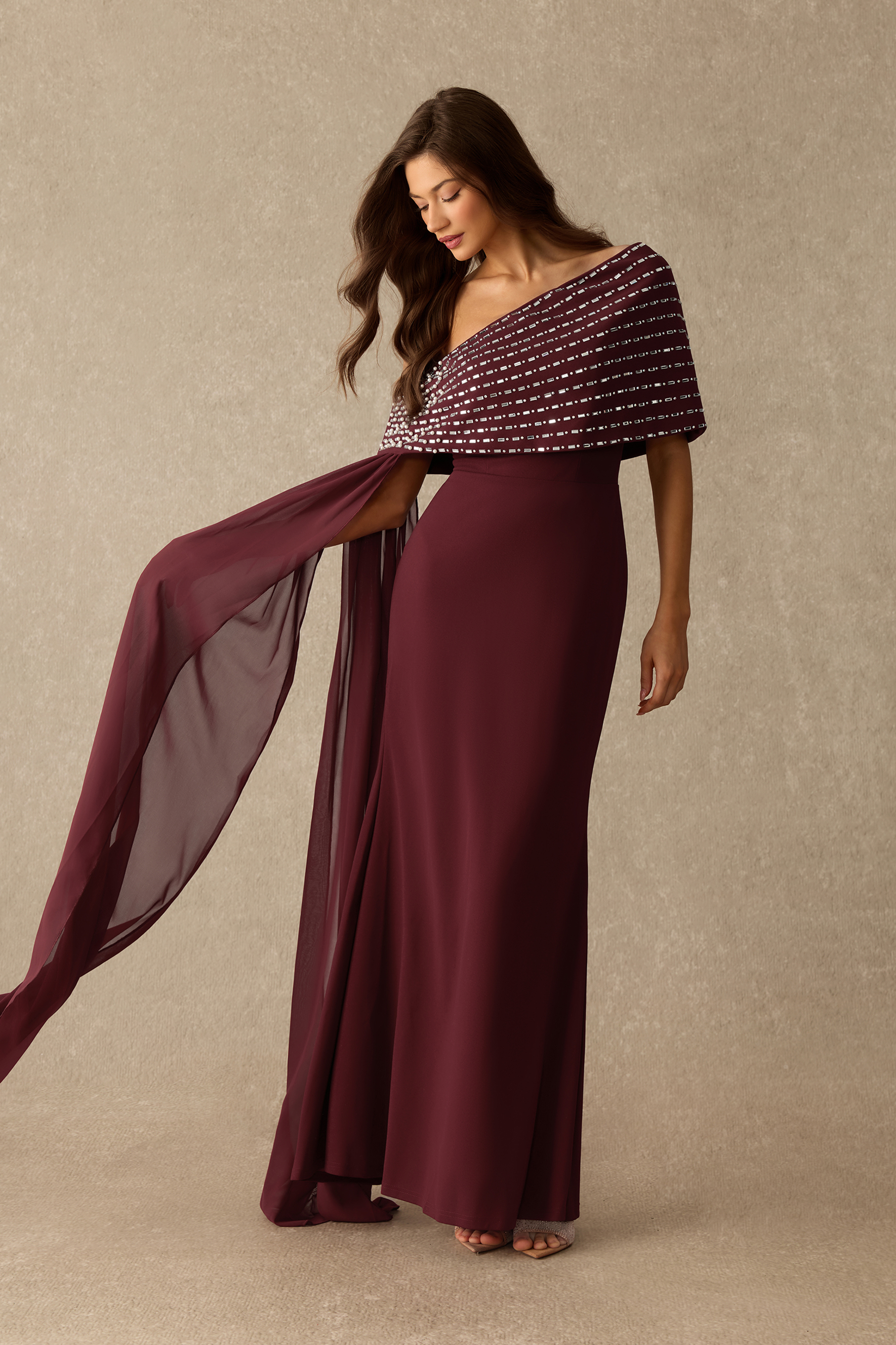 Lost In Luxury Rhinestone Shawl Strapless Maxi Dress