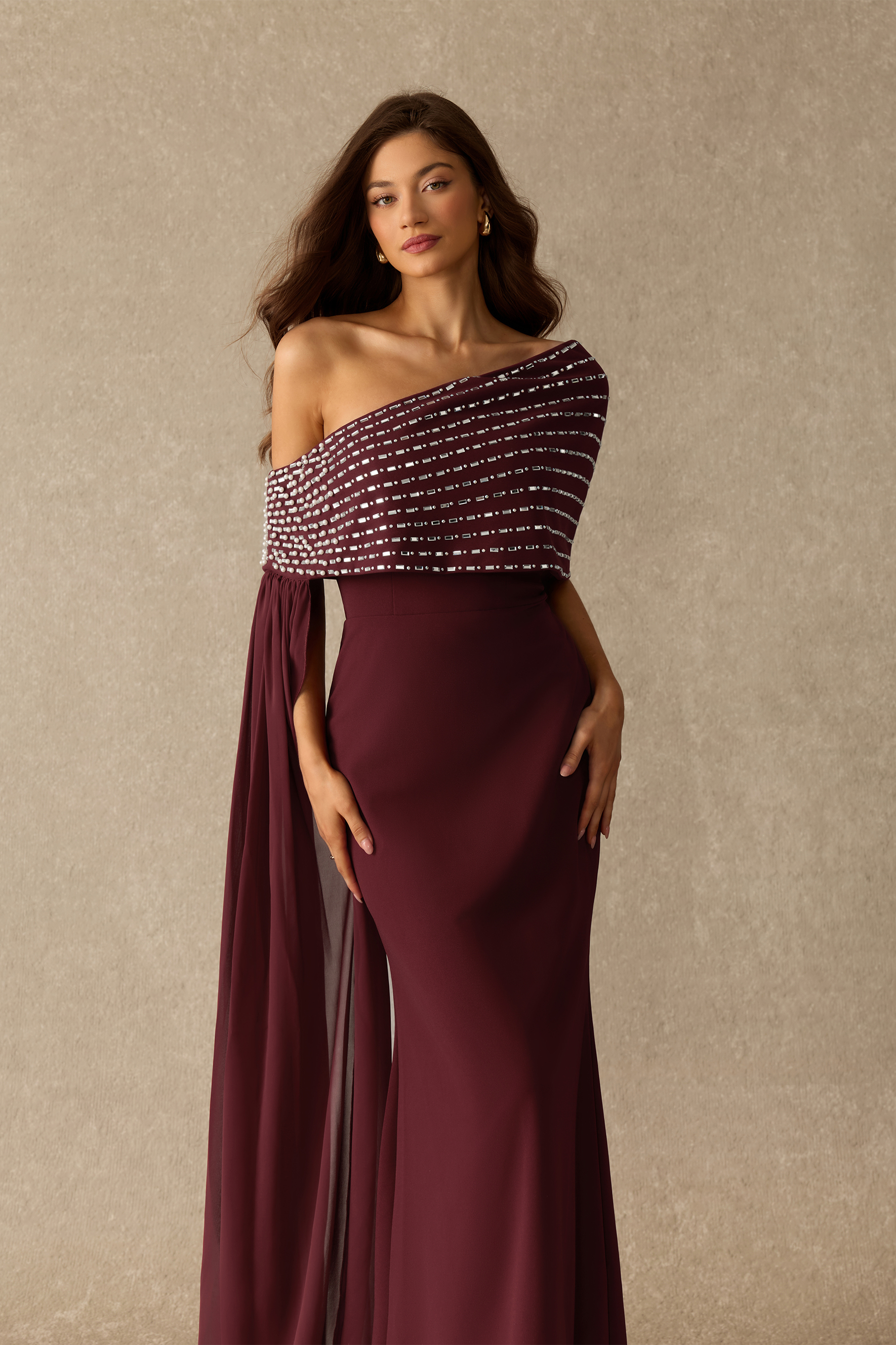 Lost In Luxury Rhinestone Shawl Strapless Maxi Dress