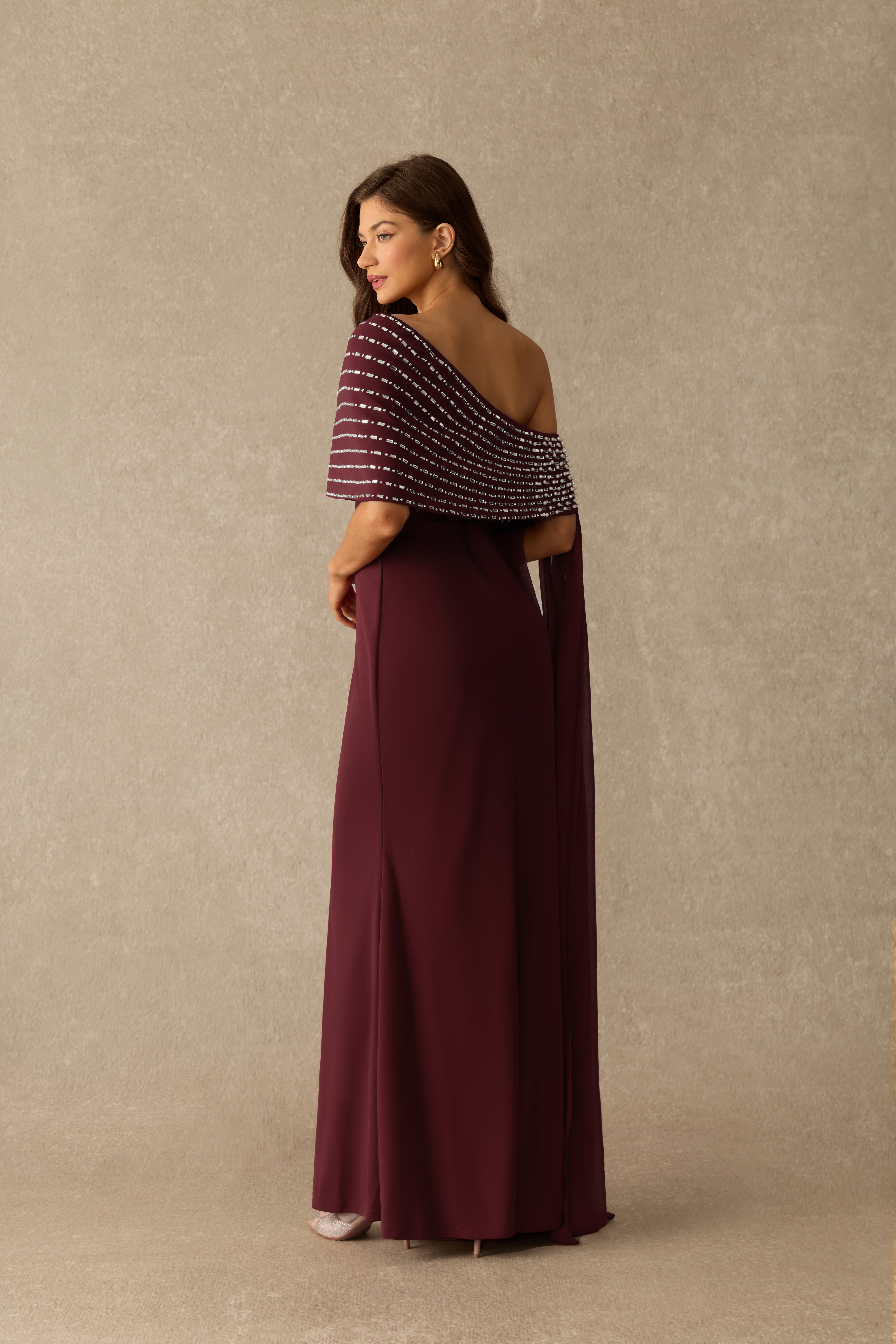 Lost In Luxury Rhinestone Shawl Strapless Maxi Dress