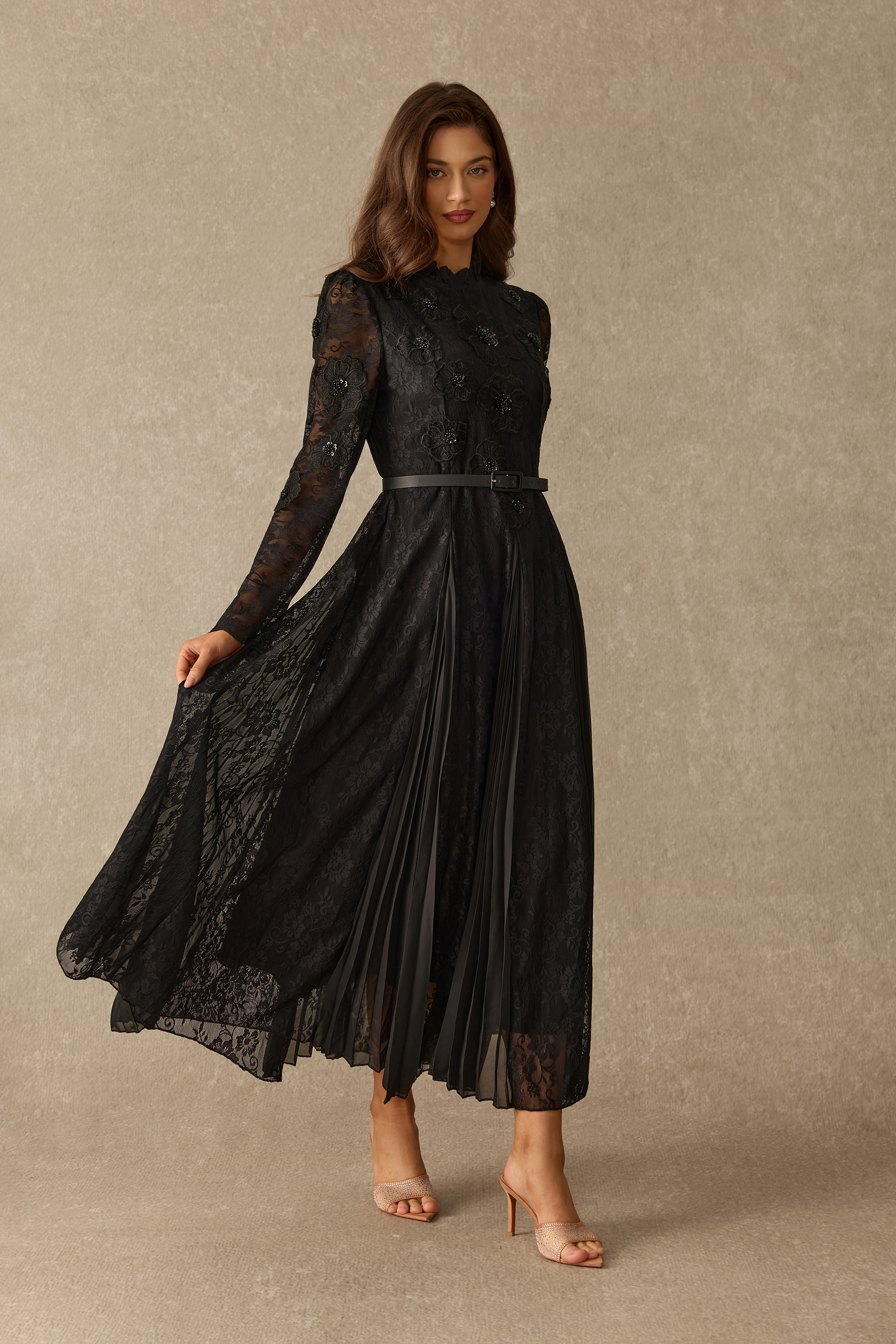 Quite The Charm Floral Lace Pleated Maxi Dress
