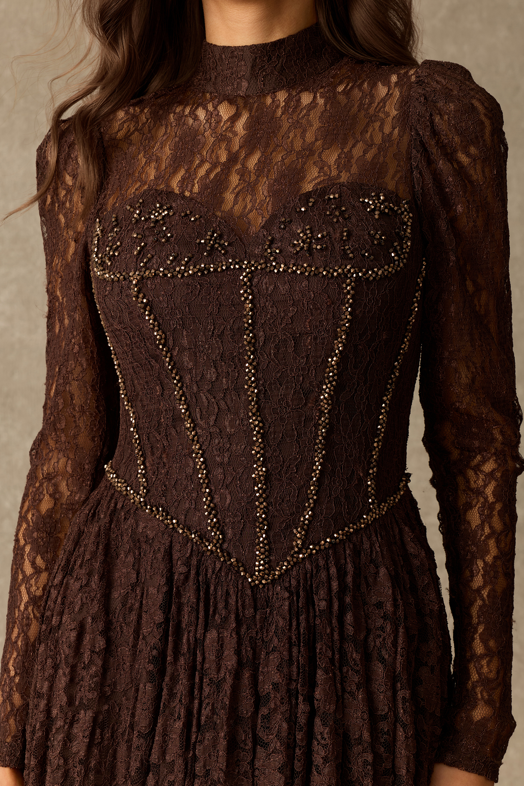 Charming Encounter Rhinestone Embellished Lace Corset Maxi Dress