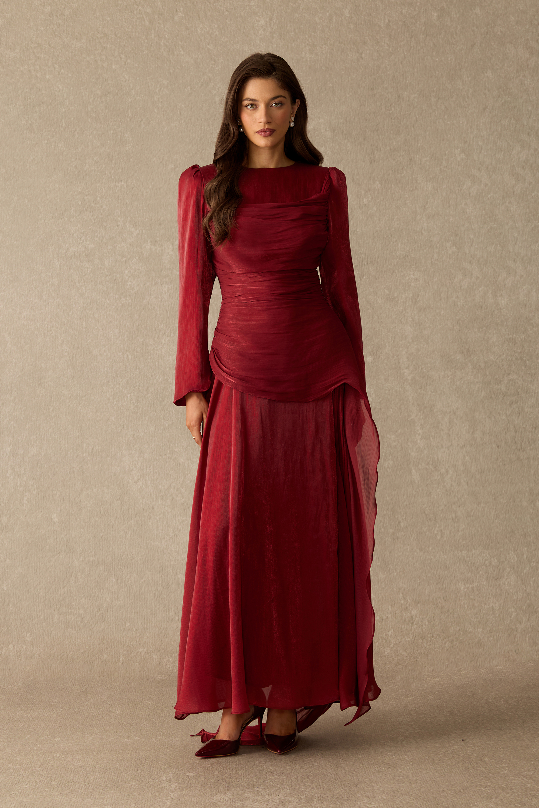 Hard To Forget Asymmetrical Ruffle Ruched Maxi Dress
