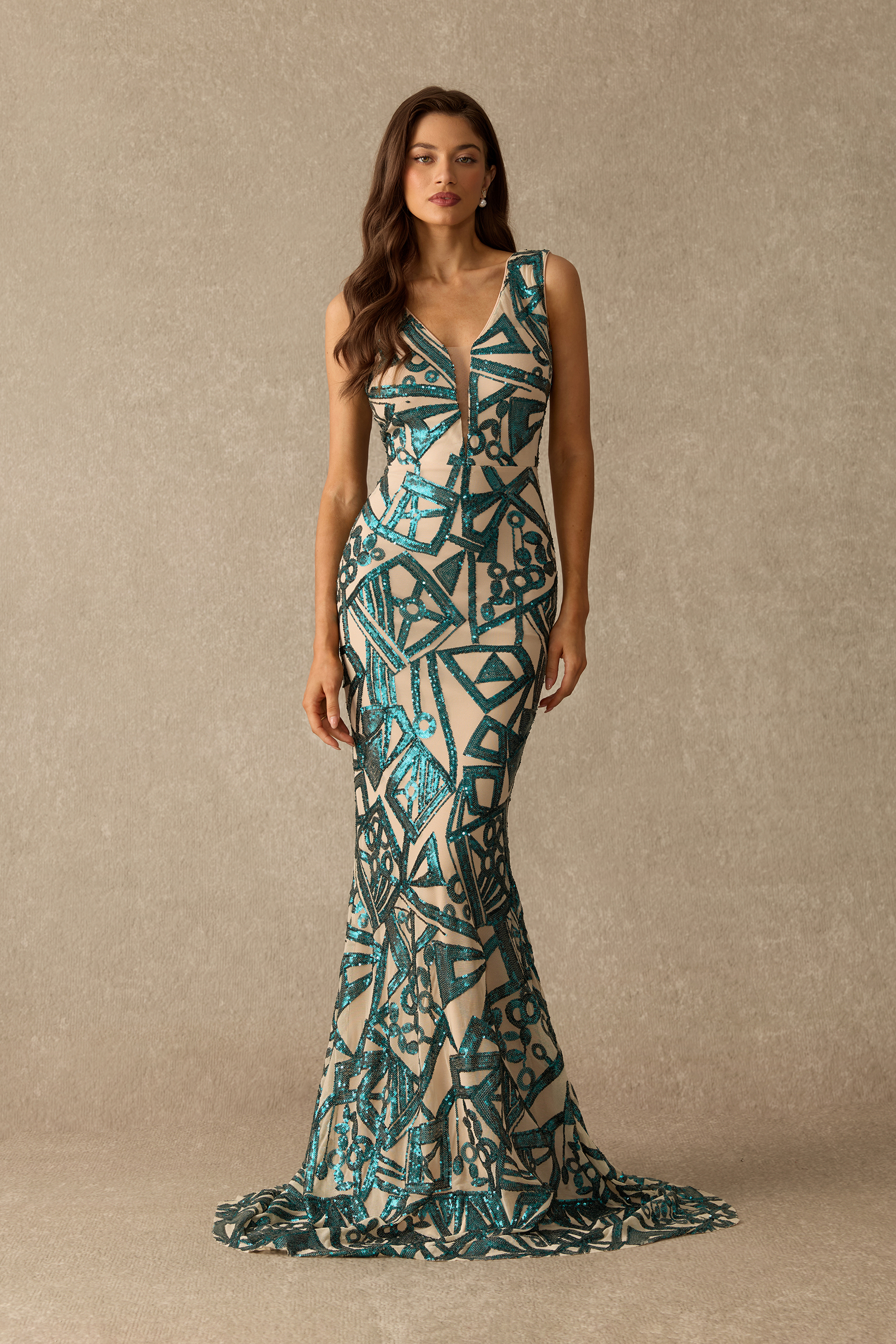 Something Extraordinary Geometric Sequin Mermaid Maxi Dress