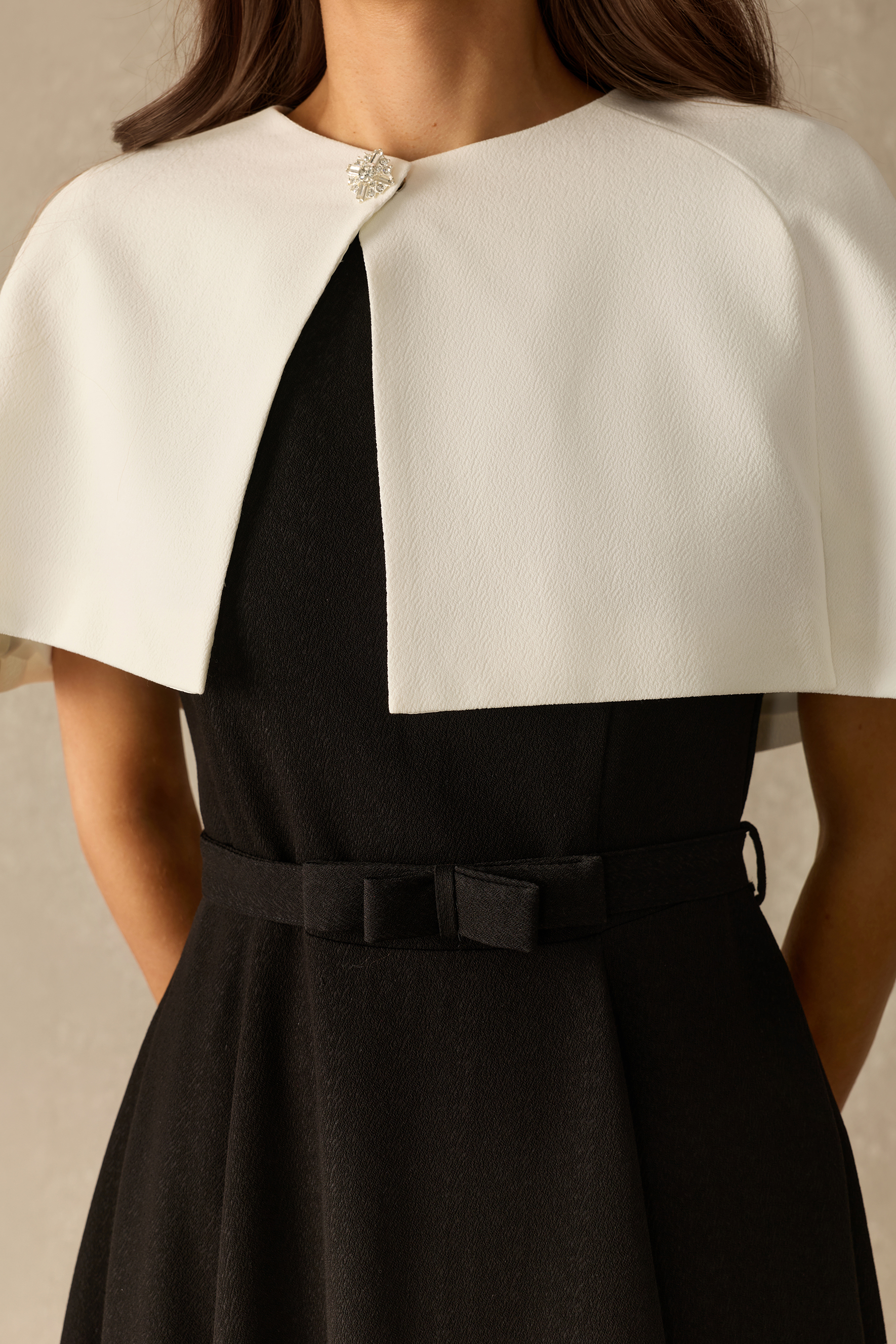 Picture Perfect Cape Collar Belted Midi Dress