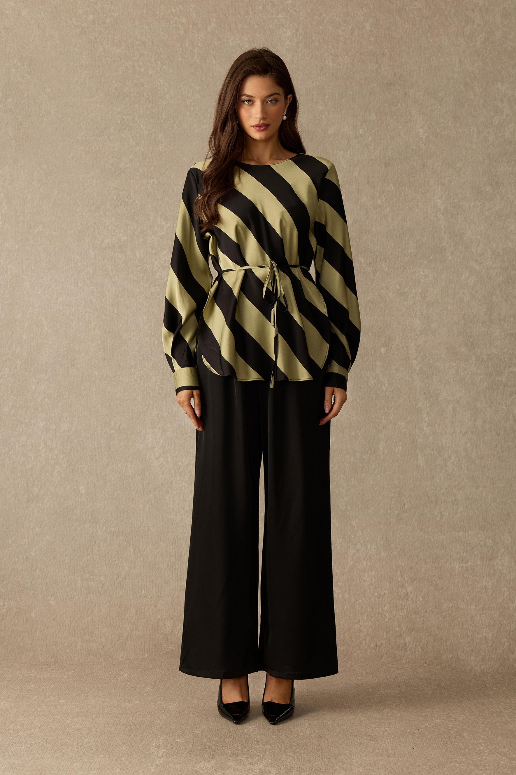 Vintage Vogue Diagonal Stripe Top & Wide Leg Pant Set