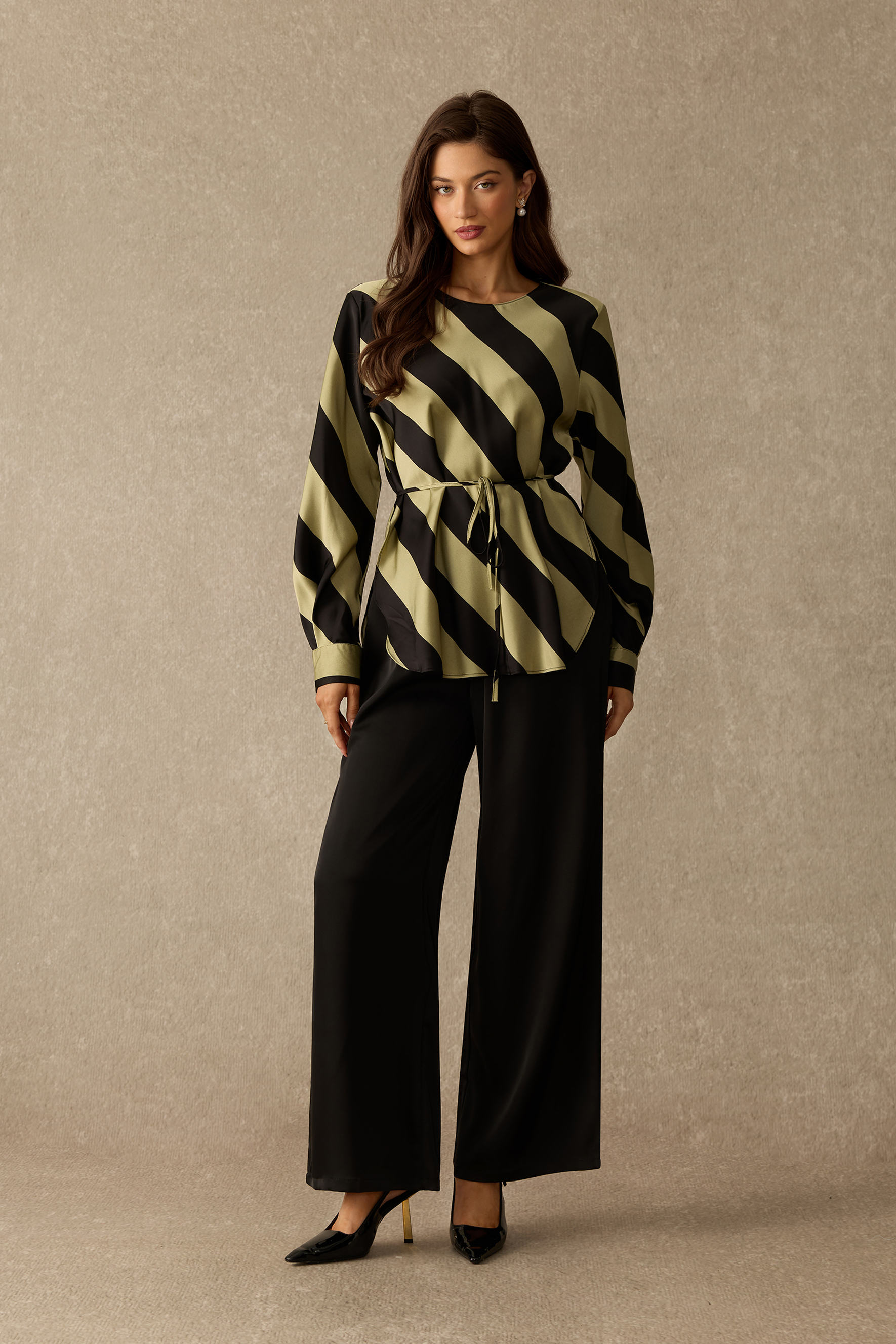 Vintage Vogue Diagonal Stripe Top & Wide Leg Pant Set