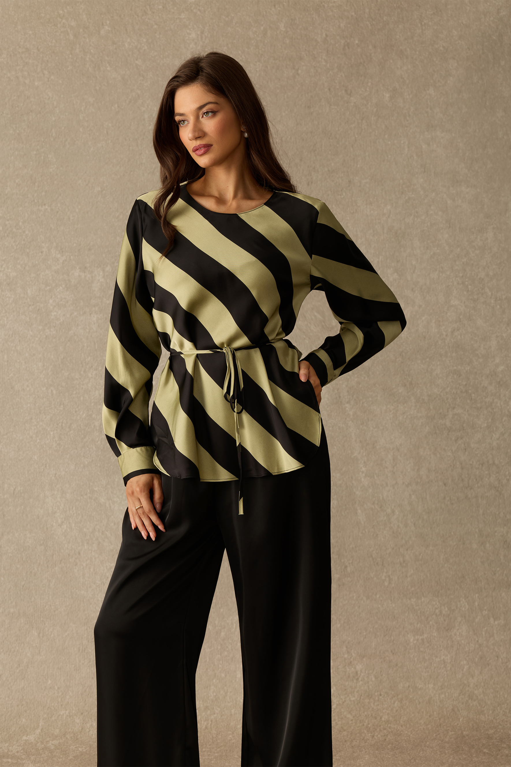 Vintage Vogue Diagonal Stripe Top & Wide Leg Pant Set