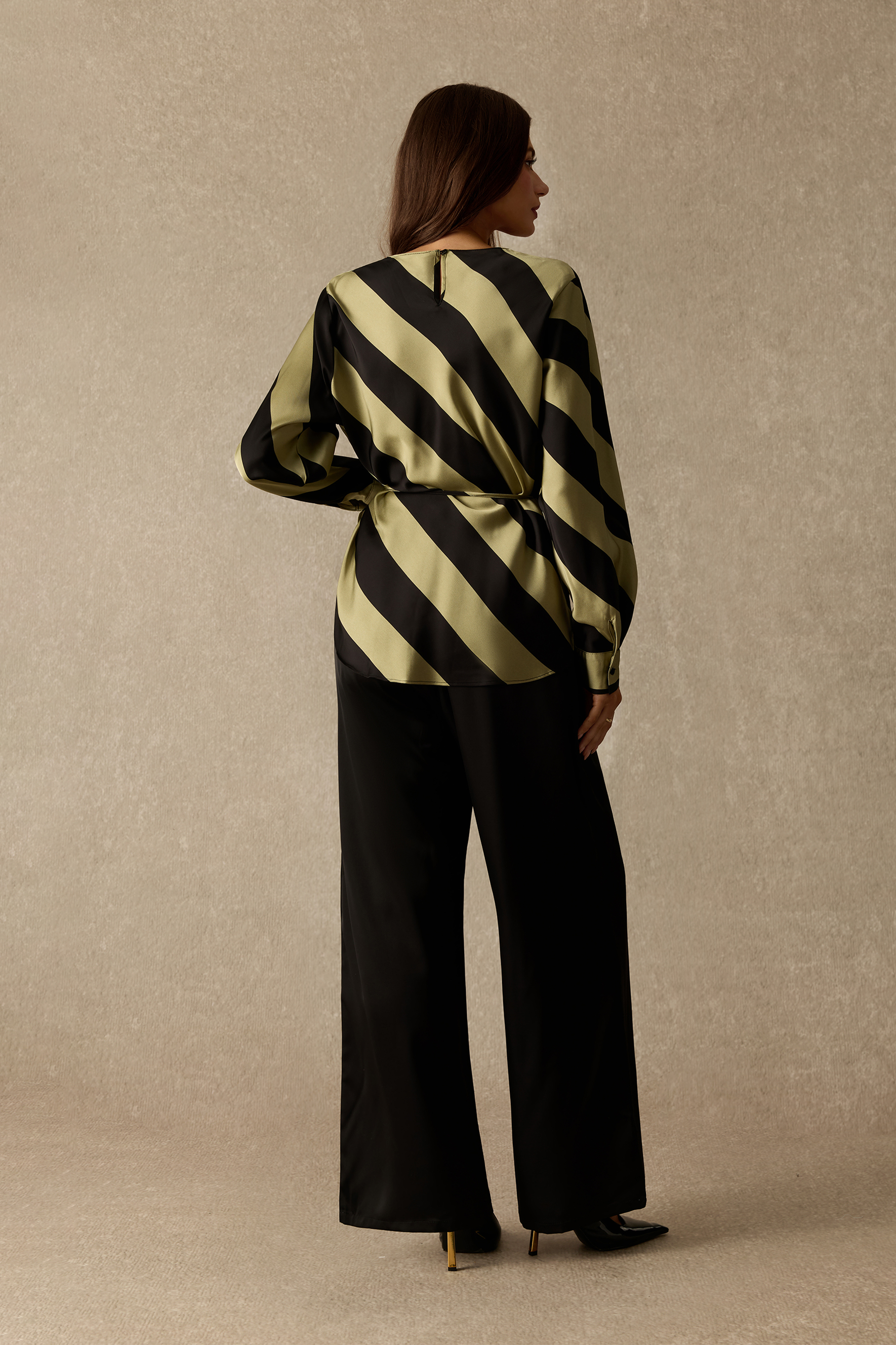 Vintage Vogue Diagonal Stripe Top & Wide Leg Pant Set