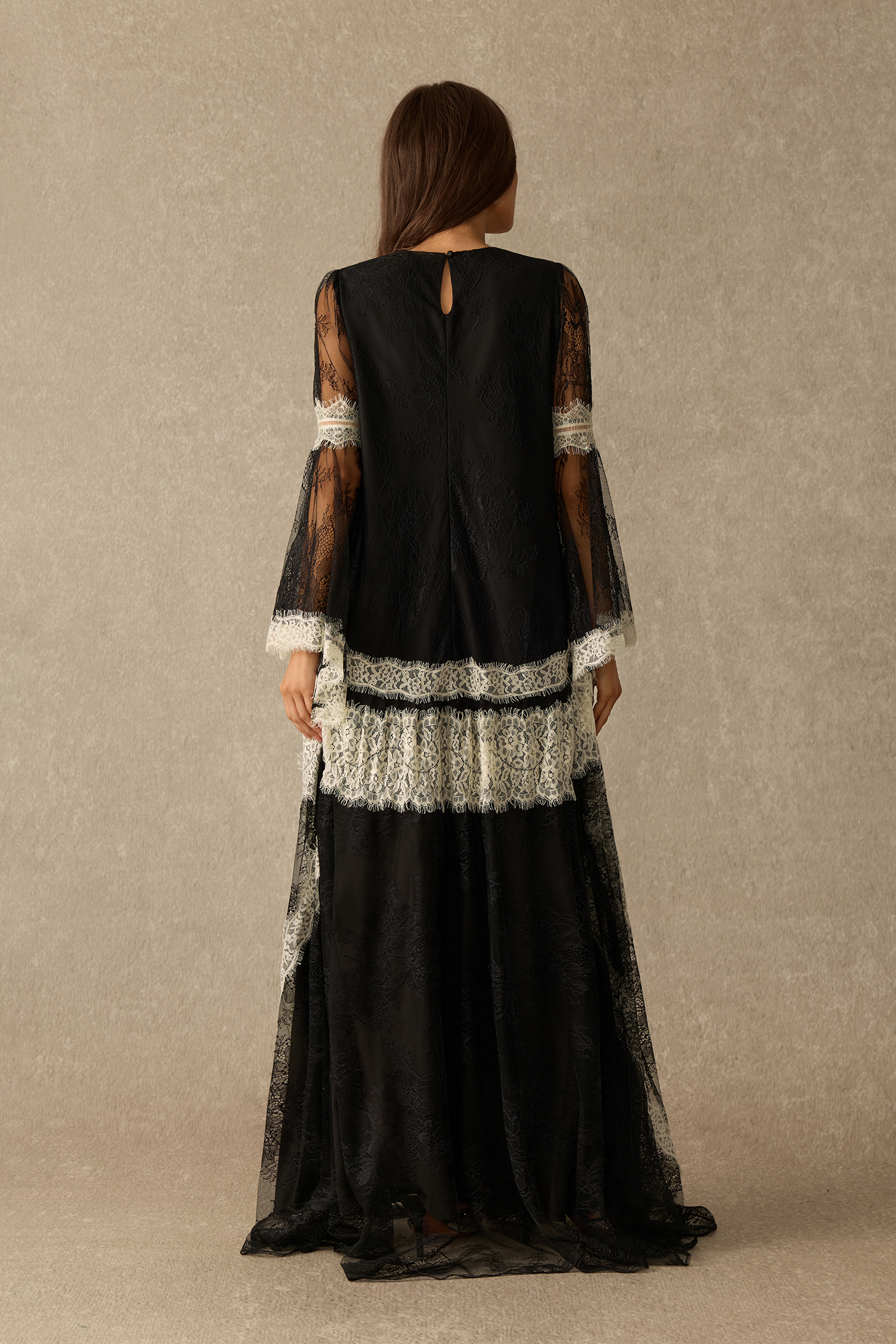 Beautiful Night Long Sleeve Contrast Lace Maxi Dress