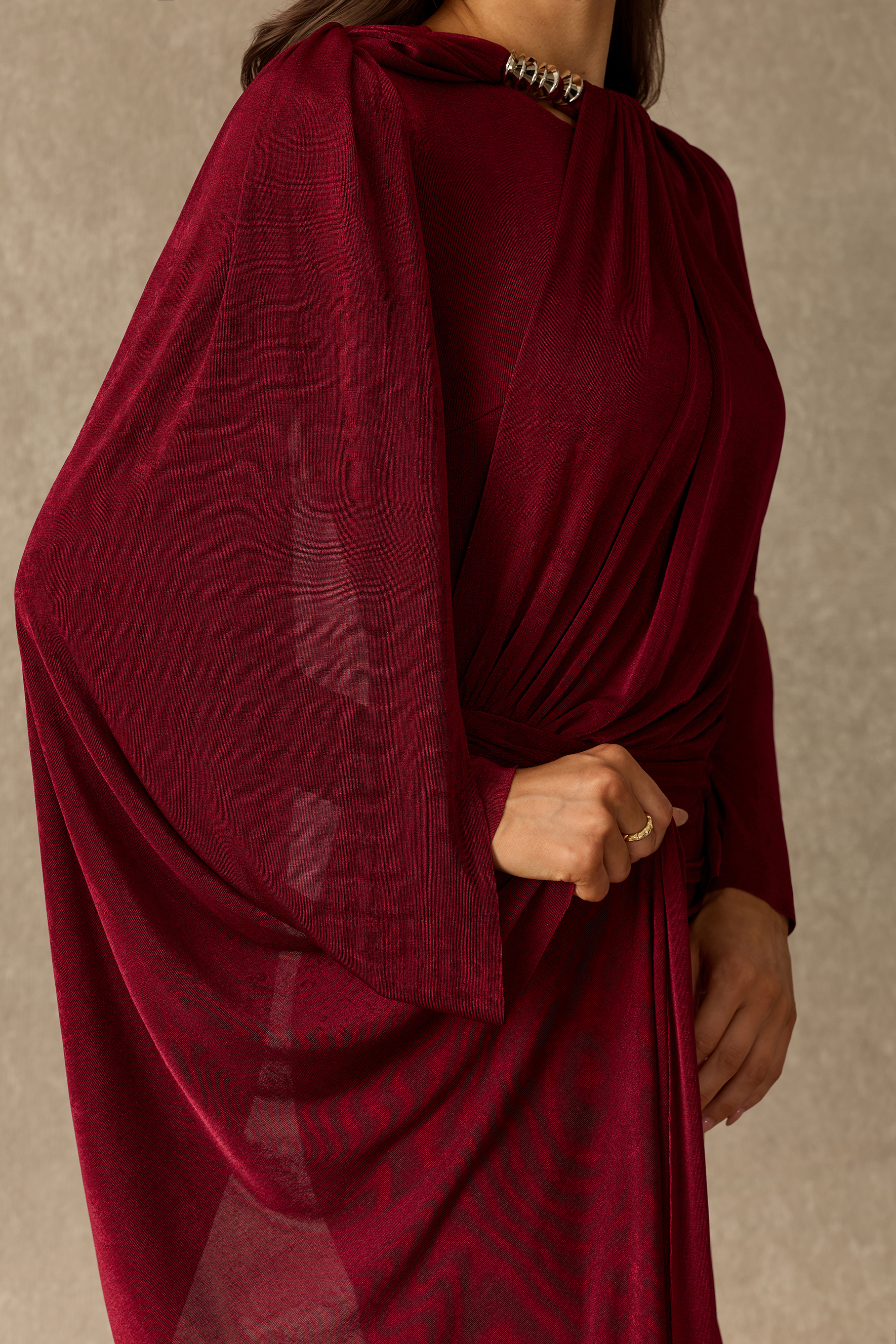 Forever Yours Draped Cape Asymmetric Maxi Dress