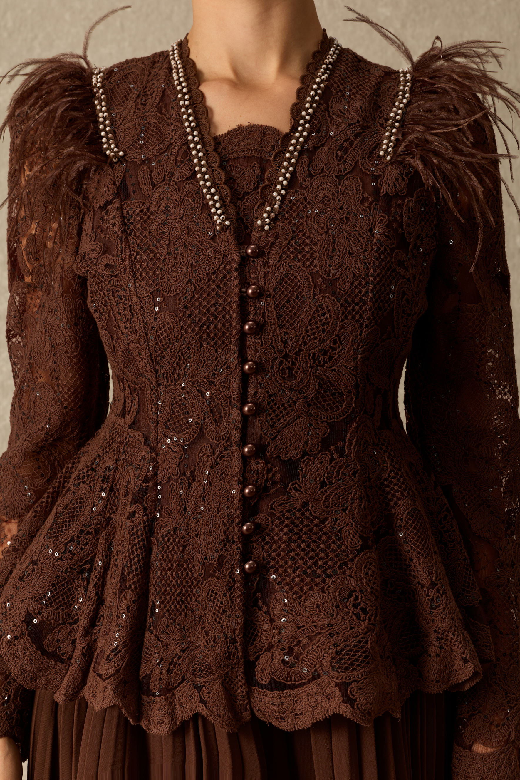Properly Charming Embellished Lace Peplum Jacket & Pleated Dress Set