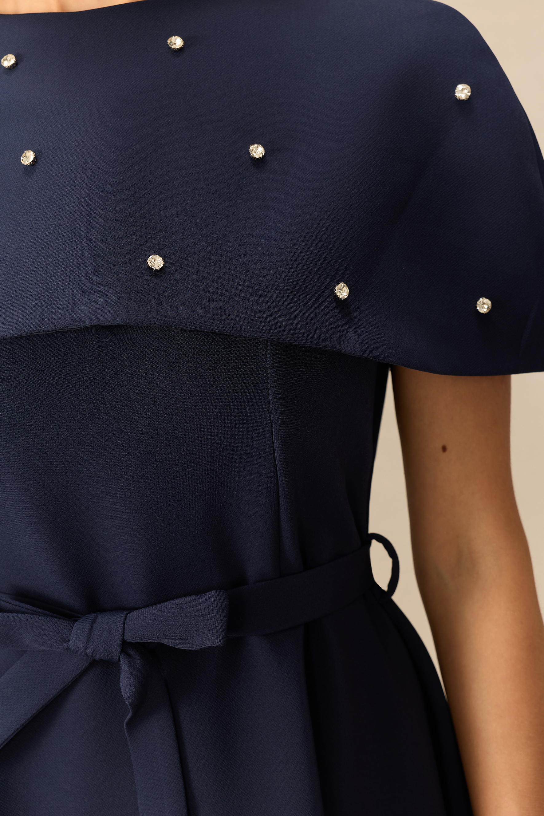 Beautifully Remembered Rhinestone Cape Maxi Dress