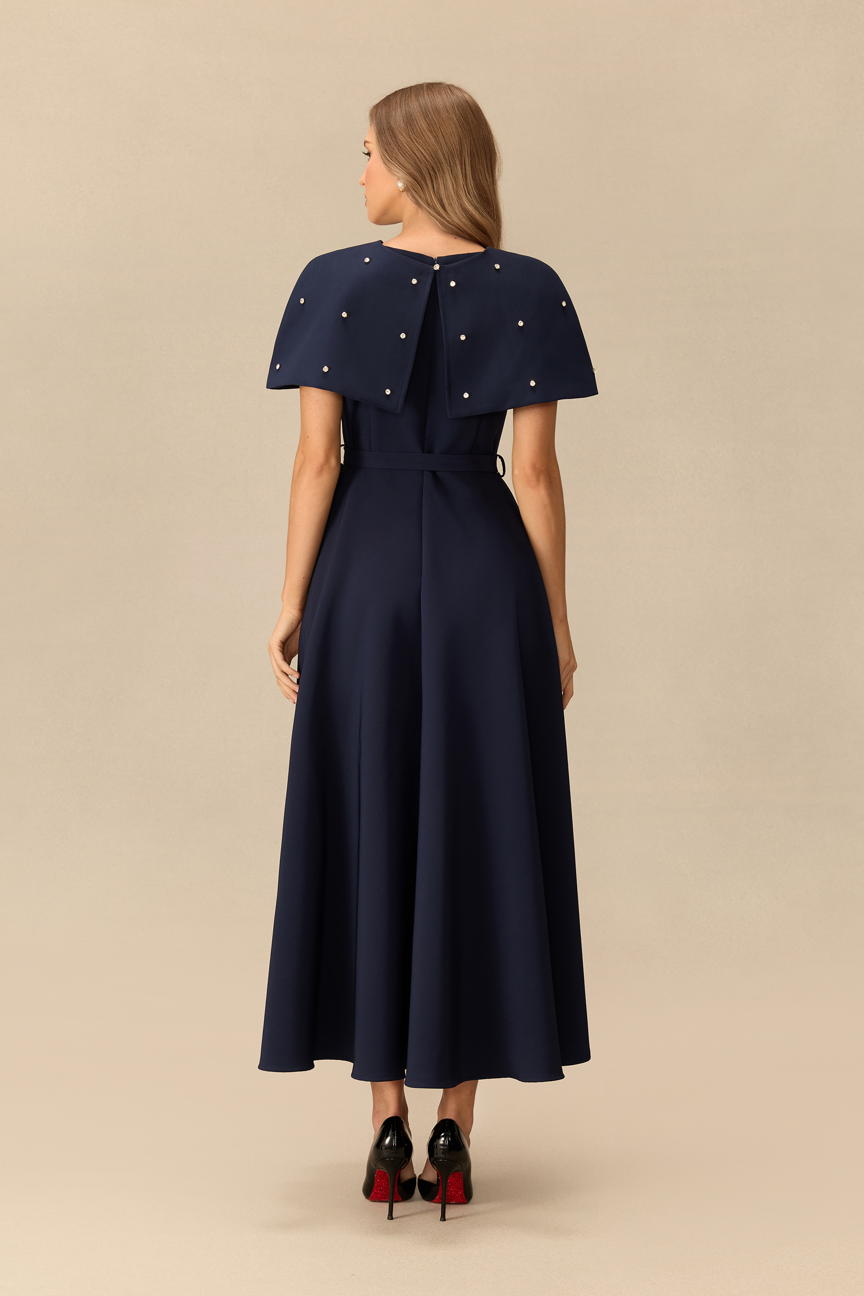 Beautifully Remembered Rhinestone Cape Maxi Dress