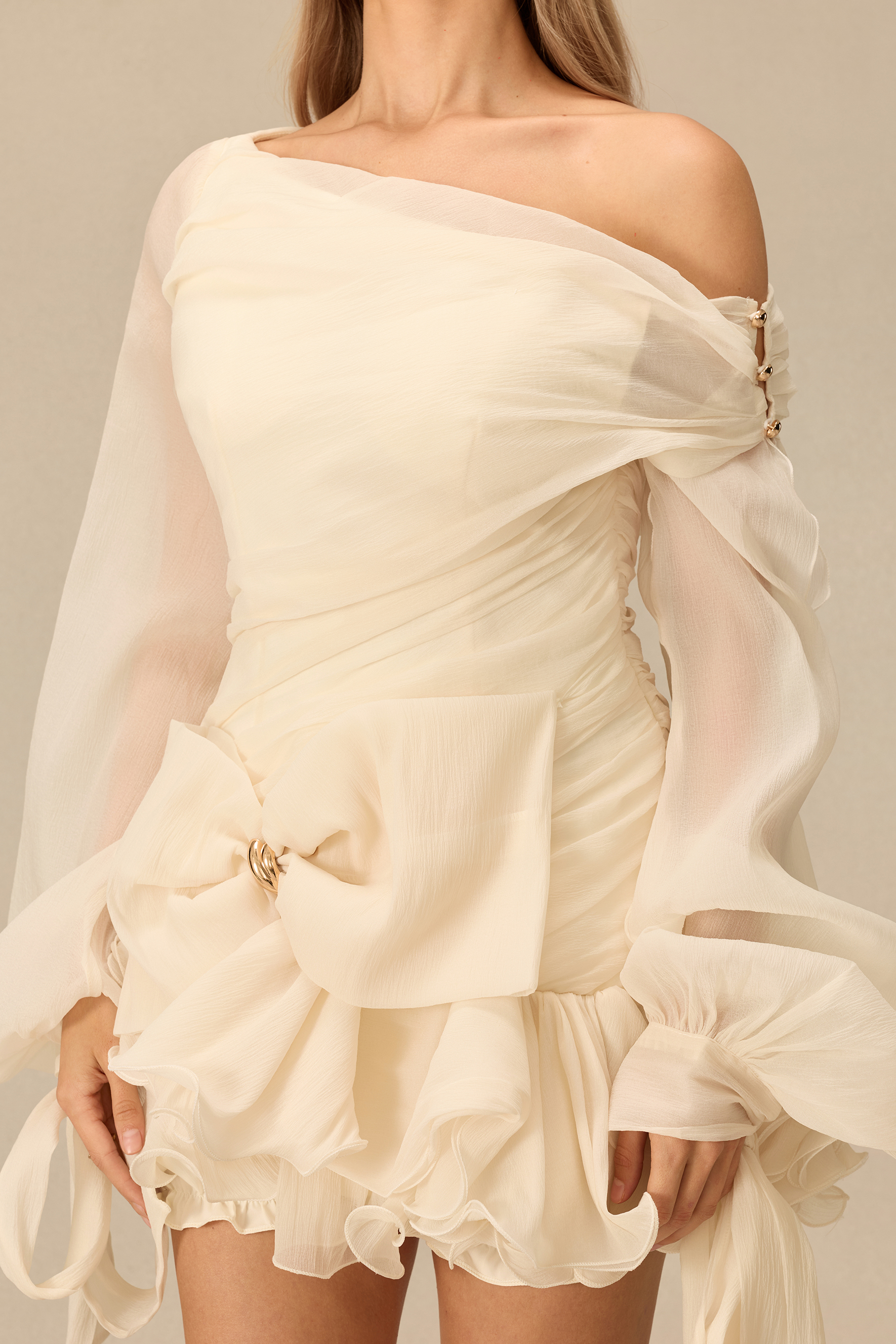 In A Fairytale Off Shoulder Ruffle Mini Dress